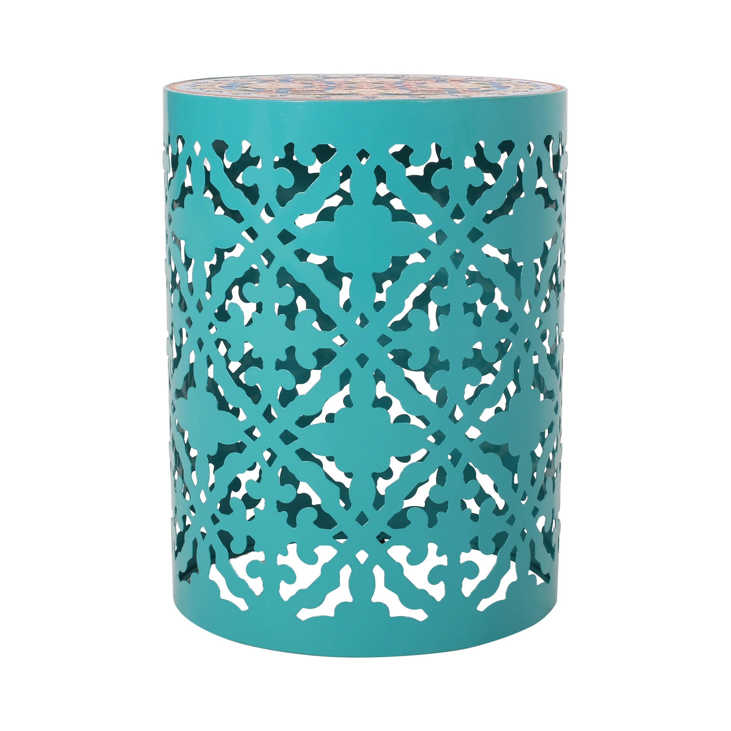 Kenzi Outdoor Lace Cut Side Table with Tile Top - furnishings