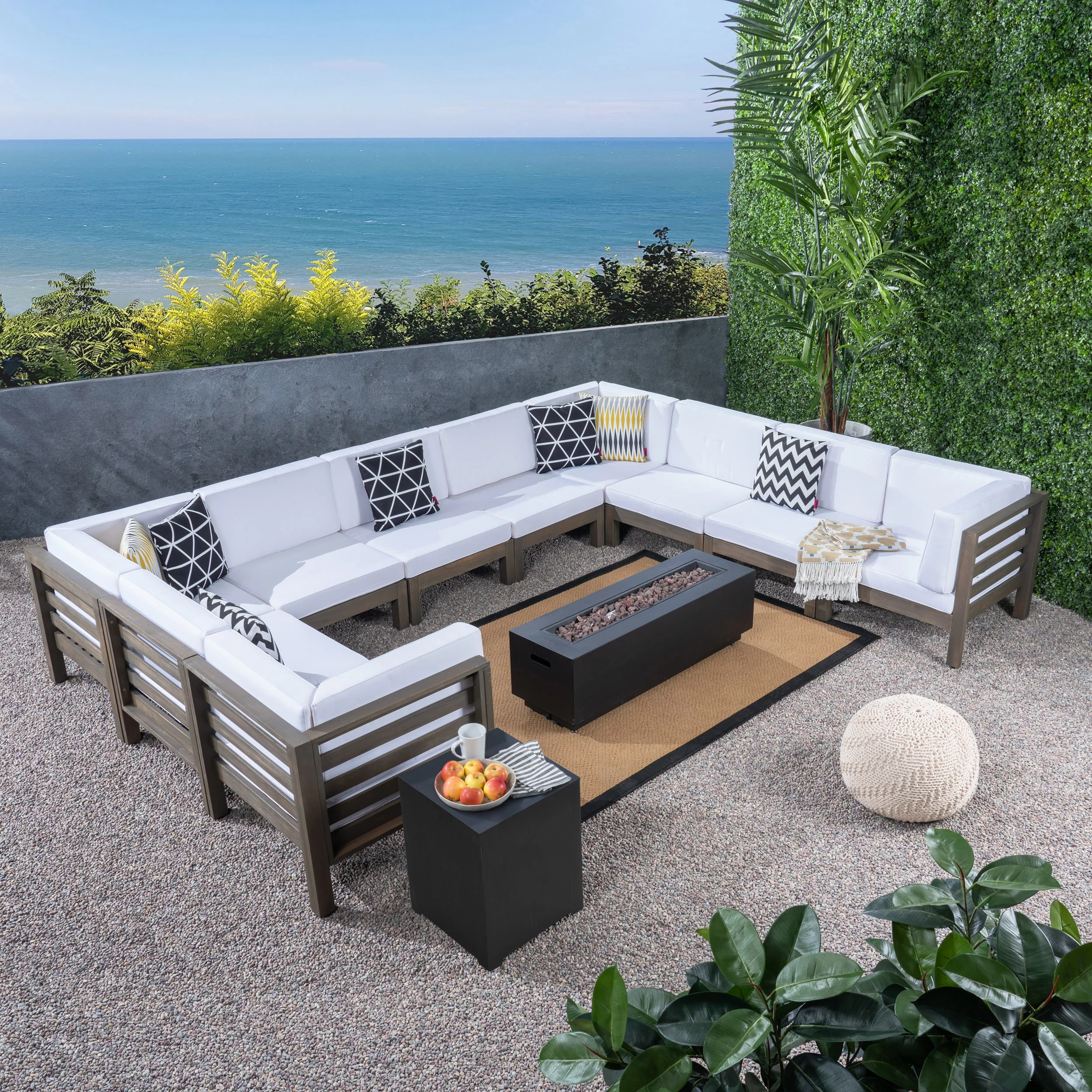 Krystin Outdoor 12 Piece U-Shaped Sectional Sofa Set with Fire Pit - furnishings