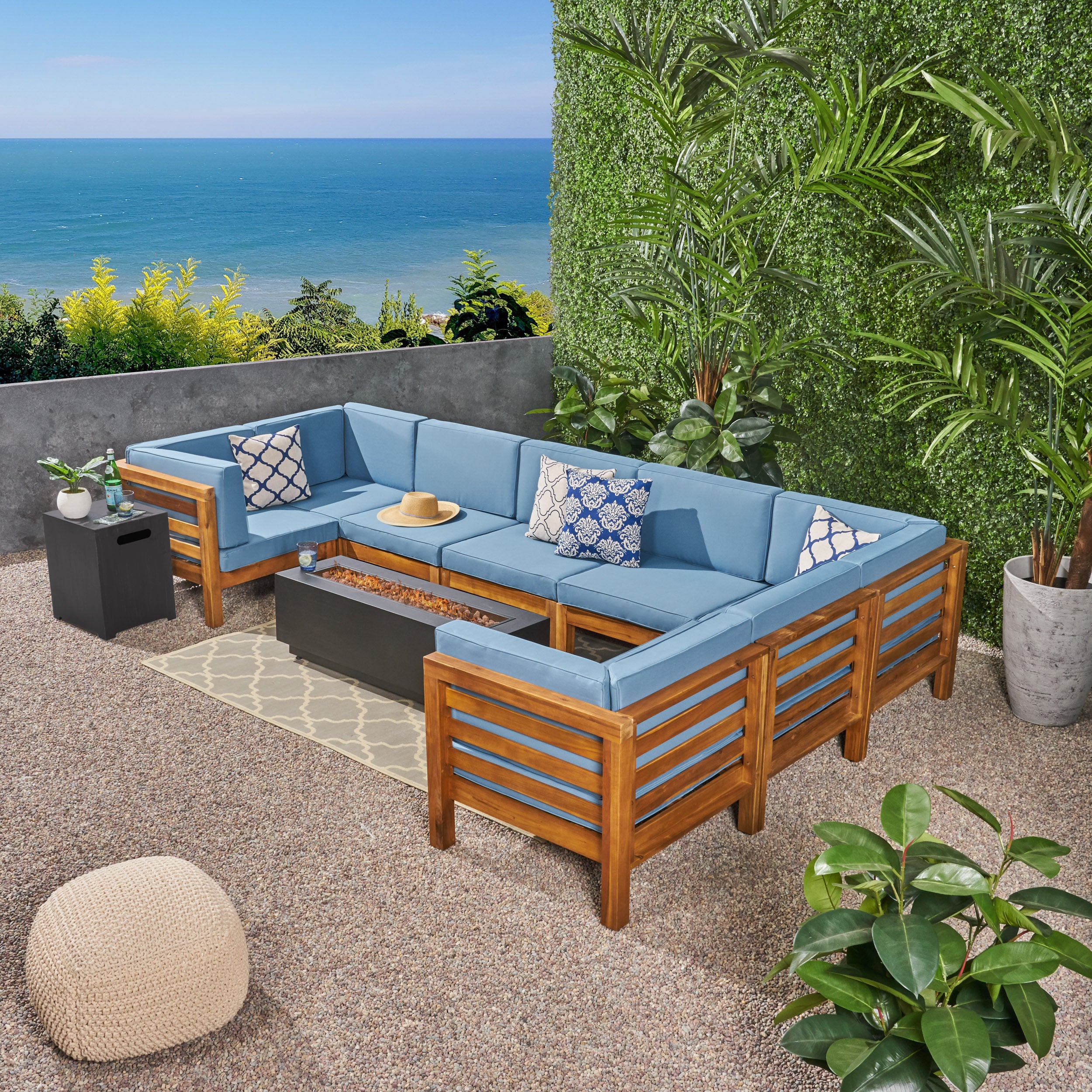 Krystin Outdoor U-Shaped Sectional Sofa Set with Fire Pit - furnishings