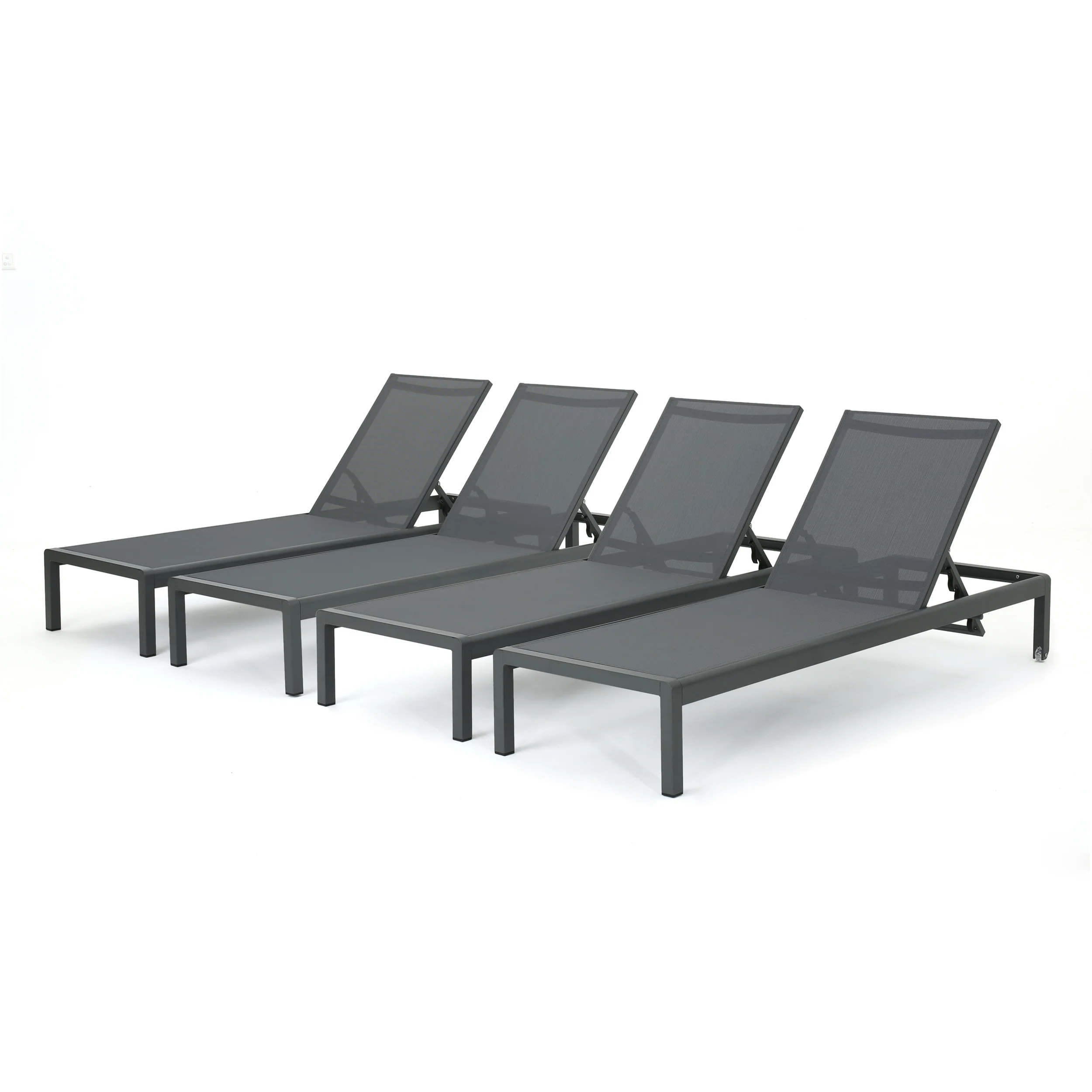 Crested Bay Outdoor Grey Aluminum Chaise Lounge with Dark Grey Mesh Seat - furnishings