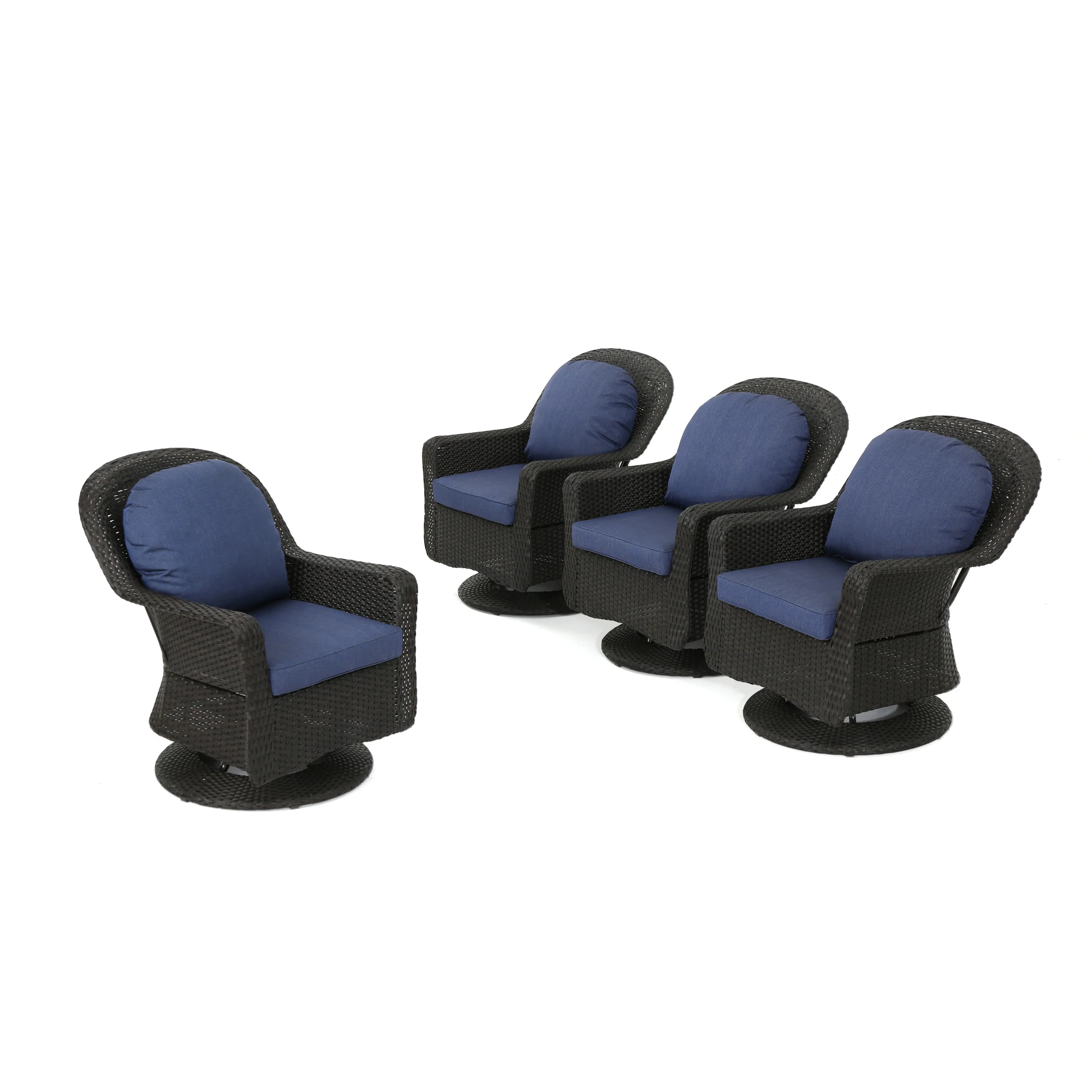 Linsten Outdoor Wicker Swivel Club Chairs with Water Resistant Cushion - furnishings