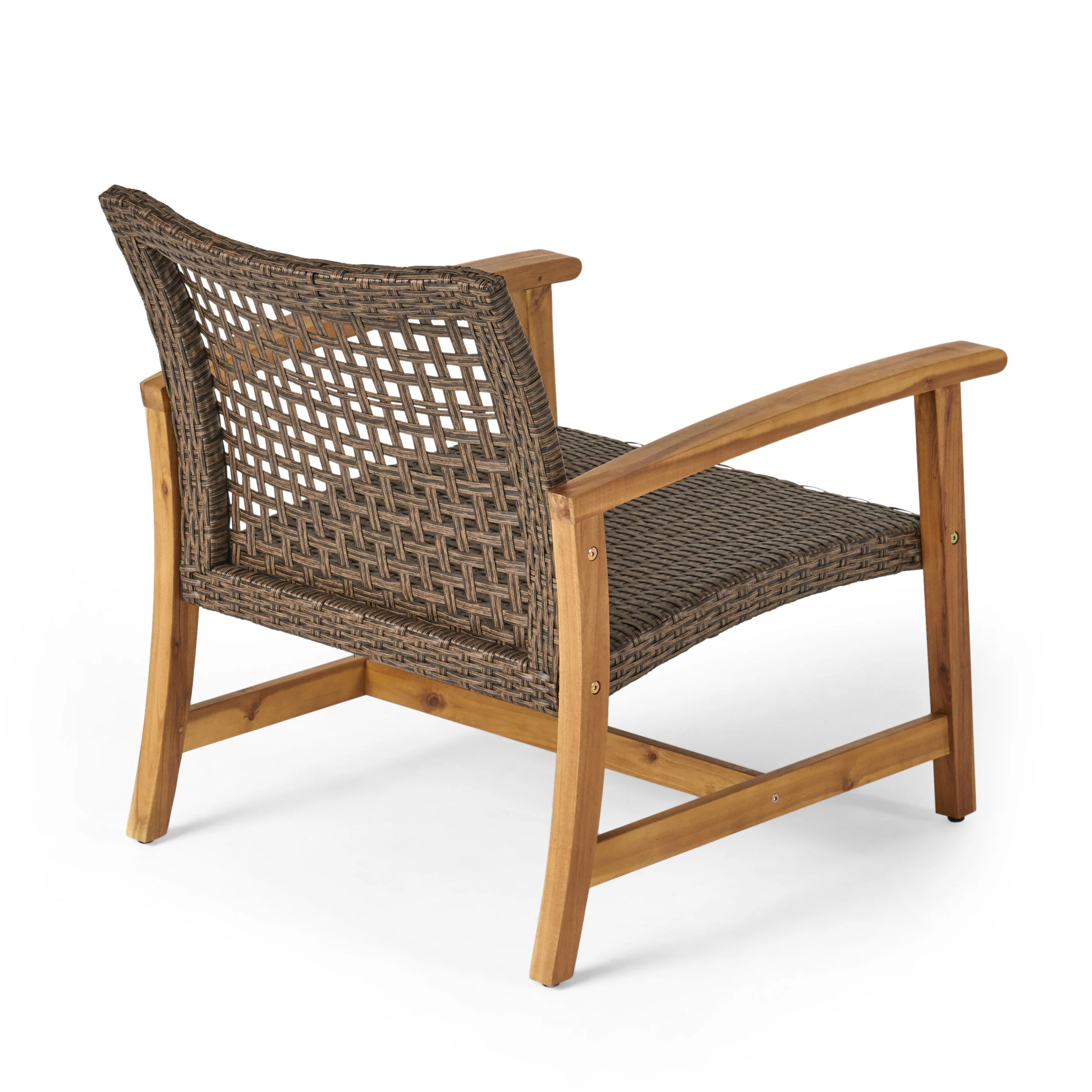 Eleanor Outdoor 5 Piece Wood and Wicker Club Chairs and Fire Pit Set - furnishings