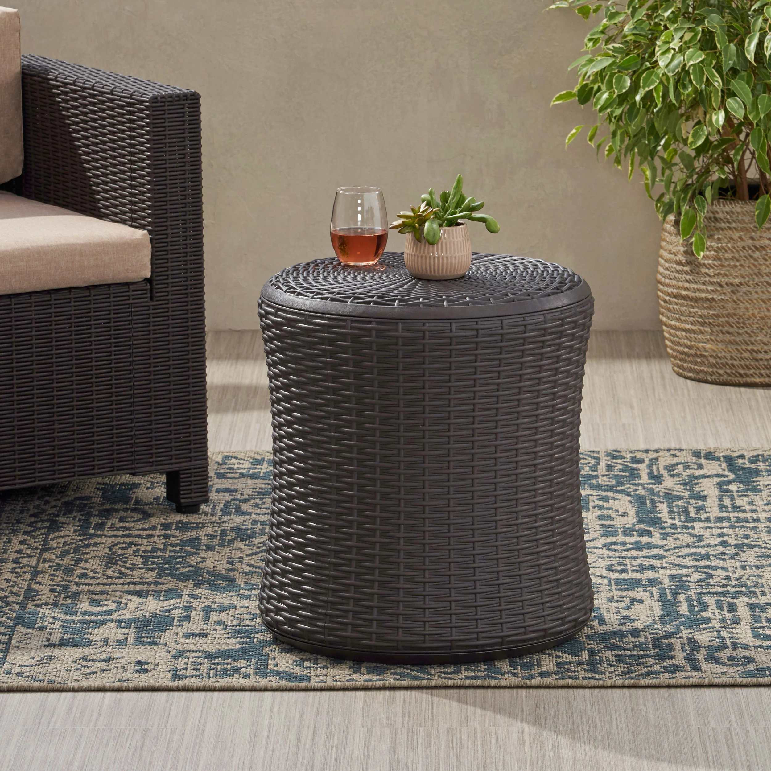 Iven Outdoor Faux Wicker Patio Table - furnishings