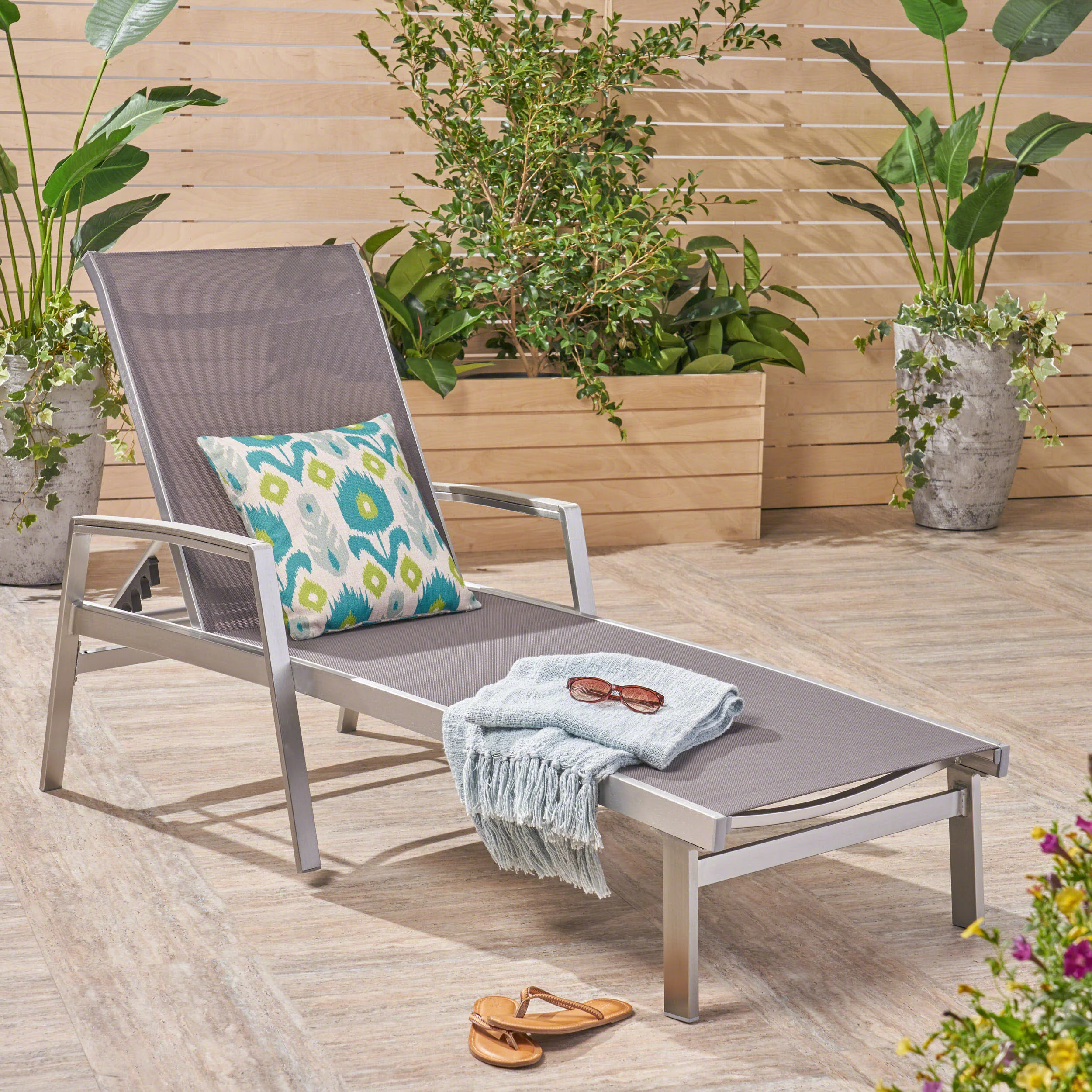 Joy Outdoor Mesh and Aluminum Chaise Lounge - furnishings