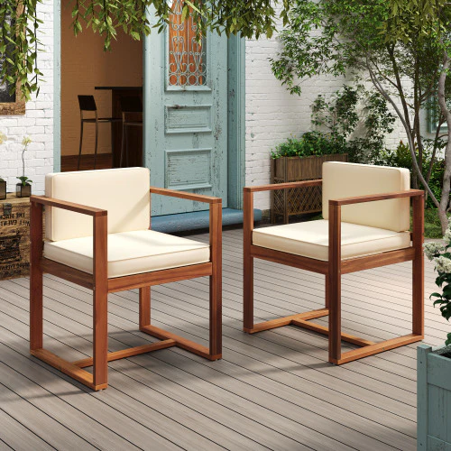 Zephyra Modern Outdoor Patio Acacia Wood Dining Chairs with Cushions - furnishings
