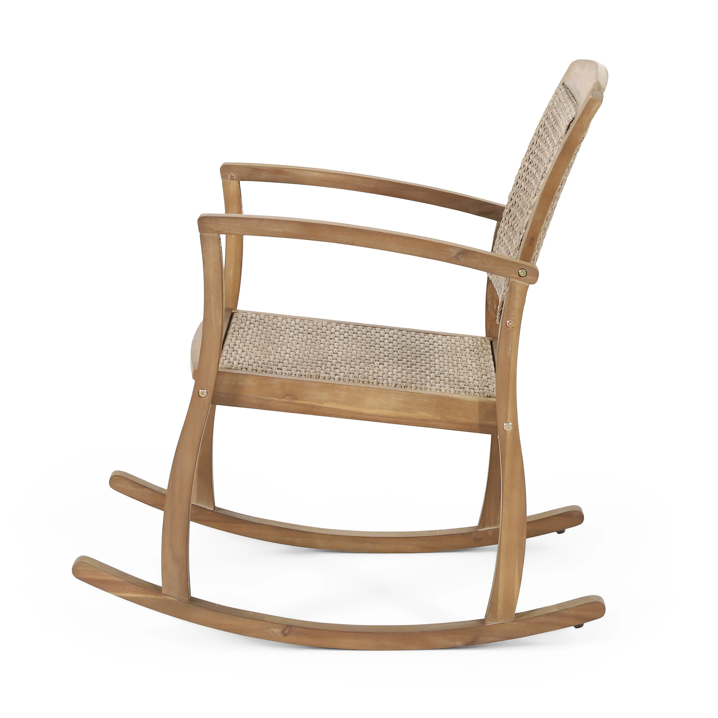 Uintah Outdoor Acacia Wood and Wicker Rocking Chair, Set of 2, Light Brown - furnishings