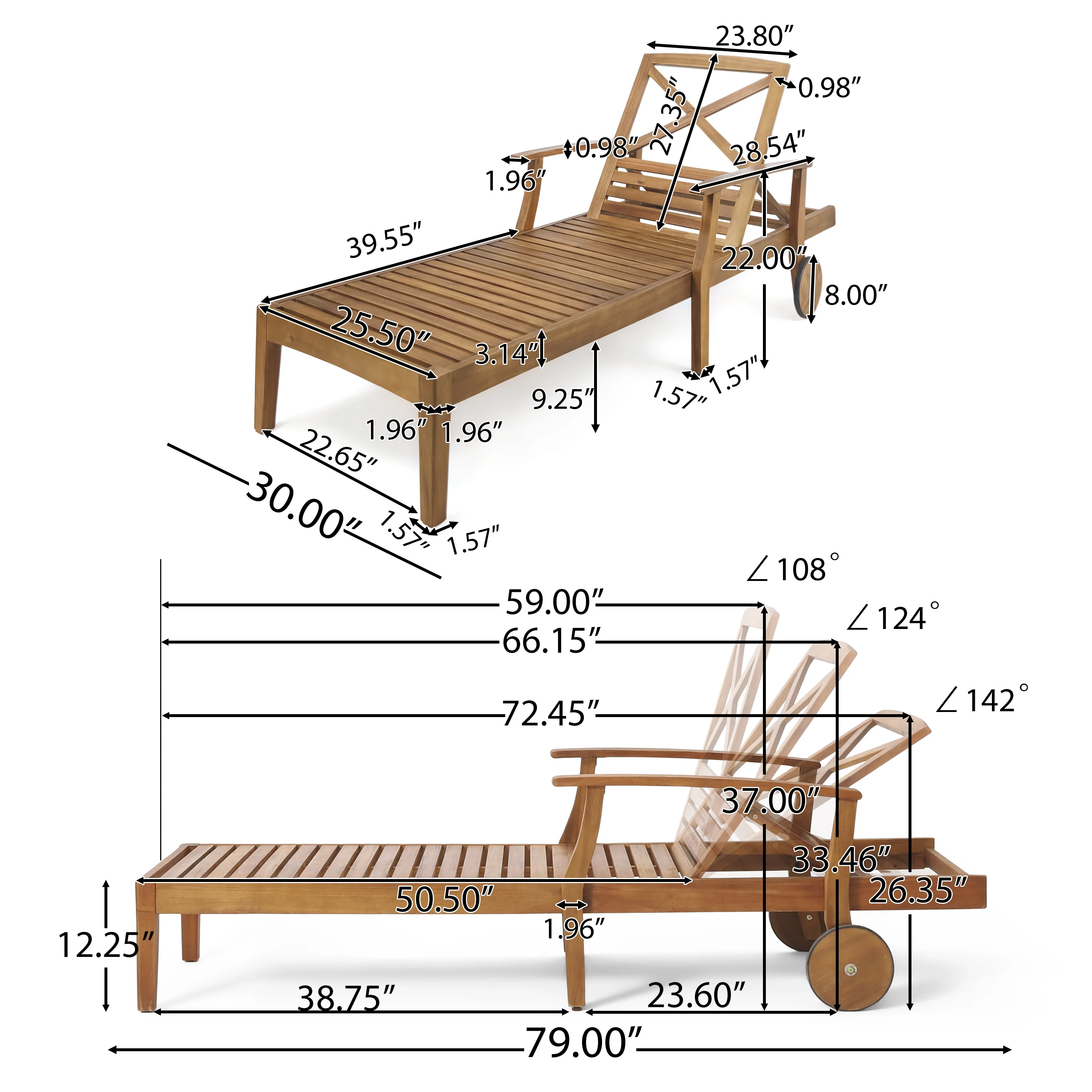 Thalia Outdoor Teak Finished Acacia Wood Chaise Lounge - furnishings