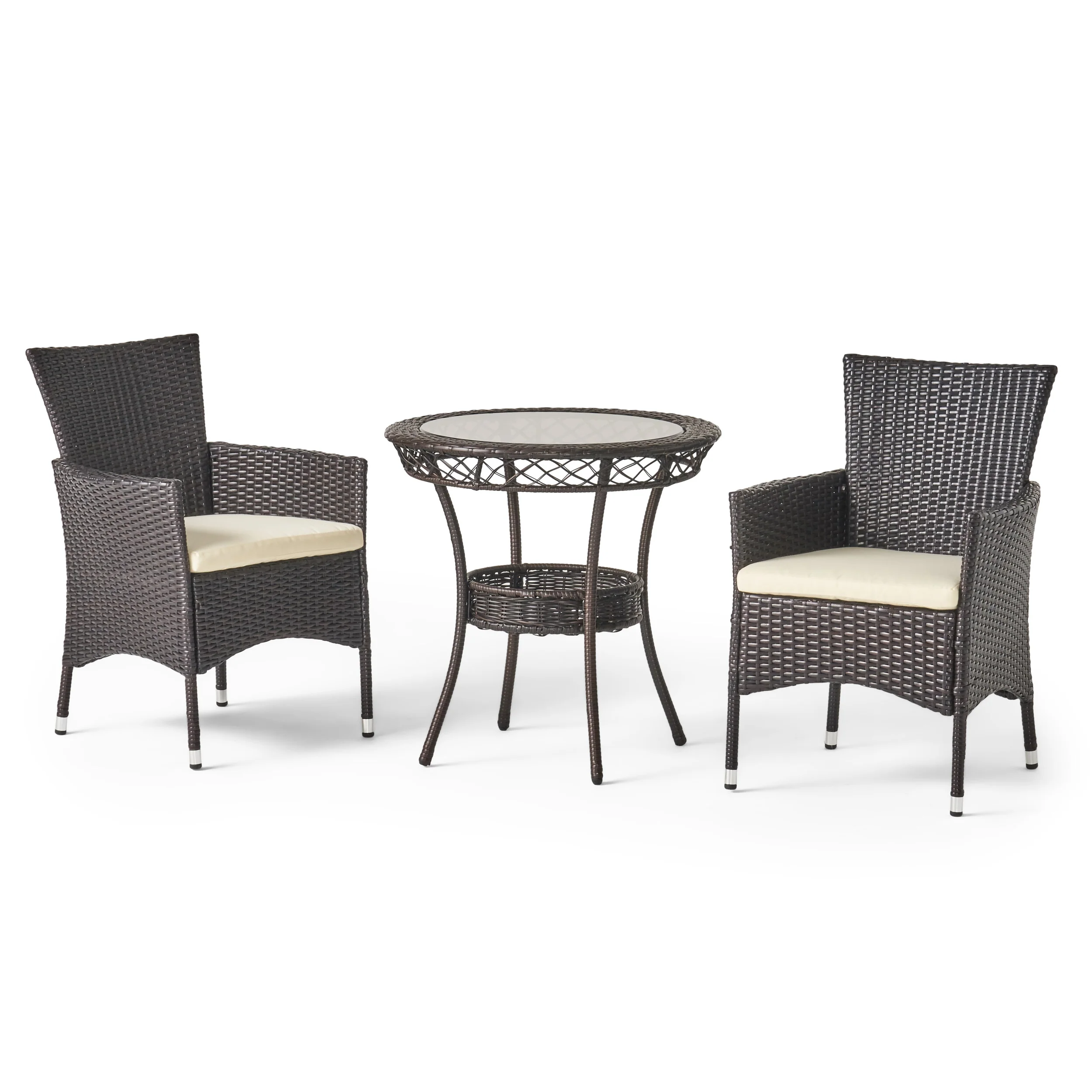 Clementine Outdoor Multibrown Wicker 3pc Bistro Set - furnishings