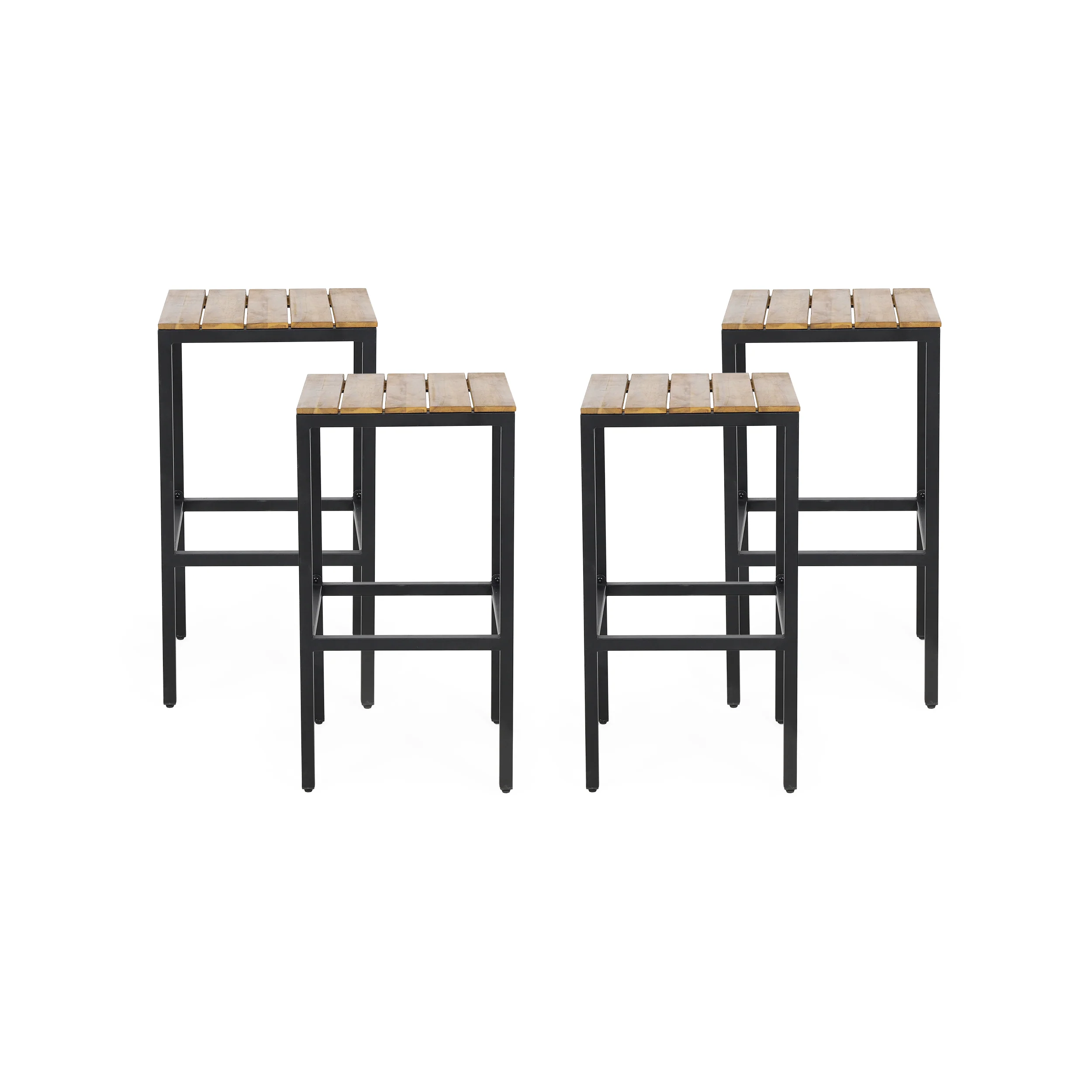 Arath Outdoor Modern Industrial Acacia Wood Bar Stools (Set of 4) - furnishings