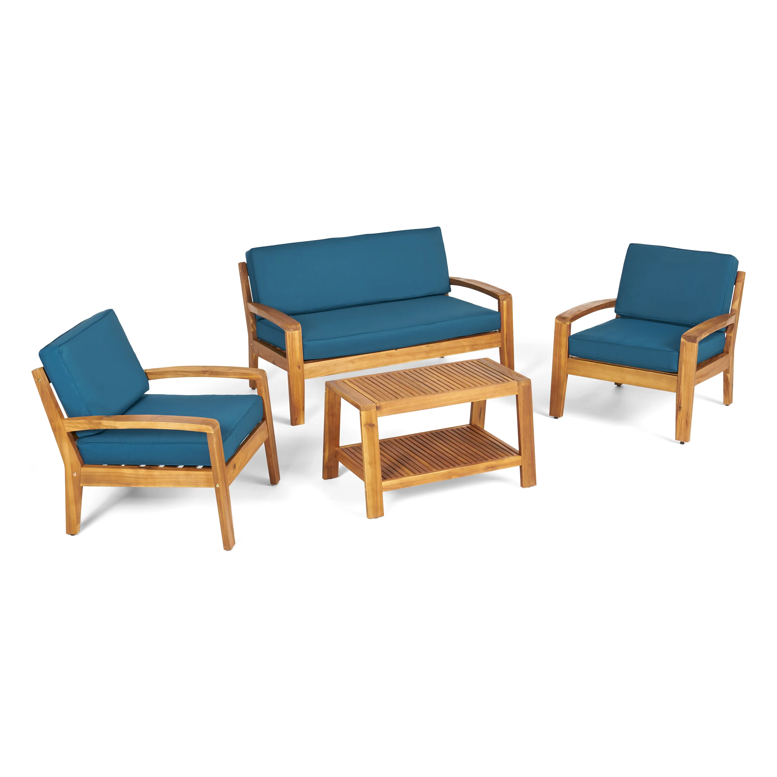 Parma Patio Acacia Wood 4-Seater Conversation Set with Coffee Table and Cushions - furnishings