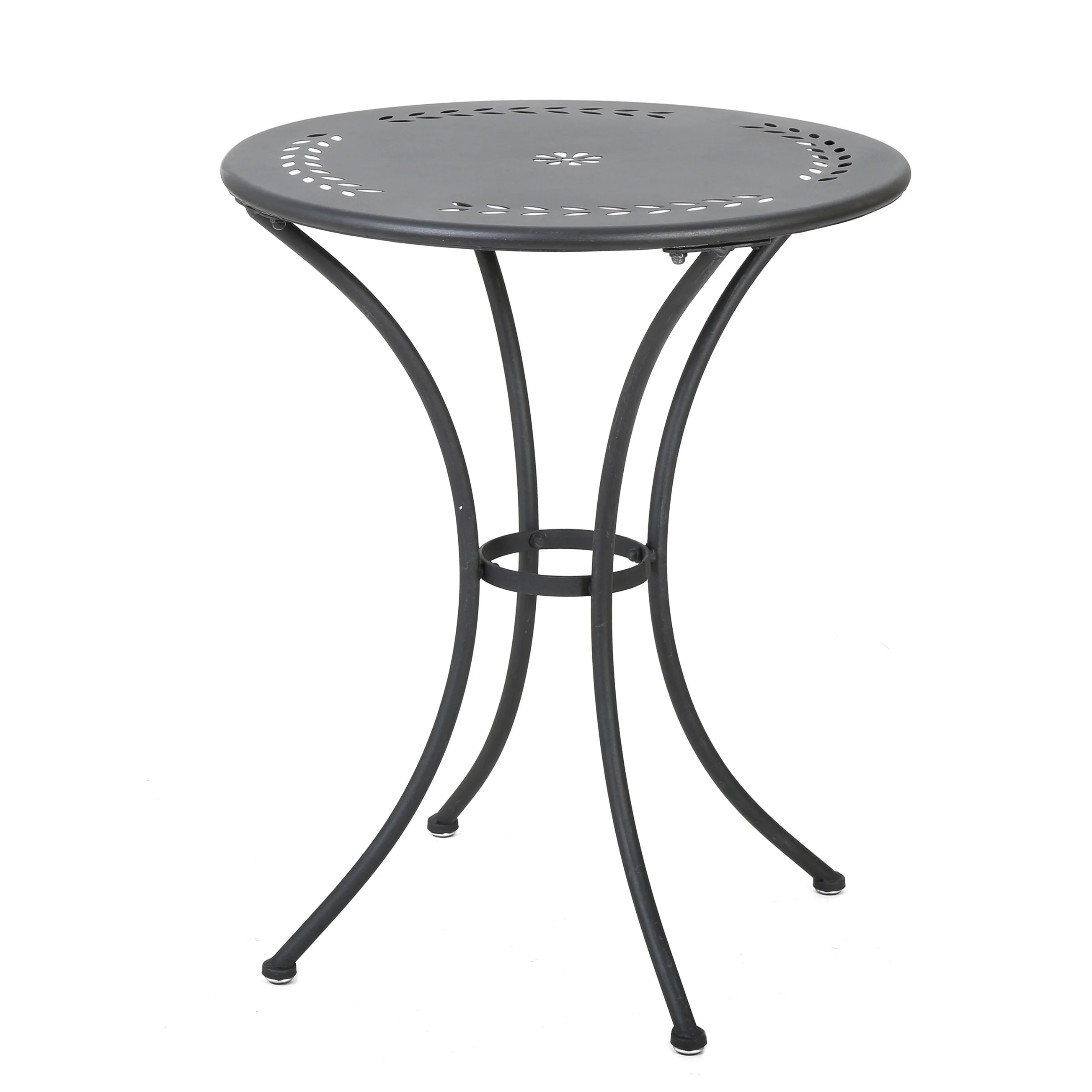 Tottenham Outdoor Modern 3 Piece Floral Pattern Black Bistro Set - furnishings