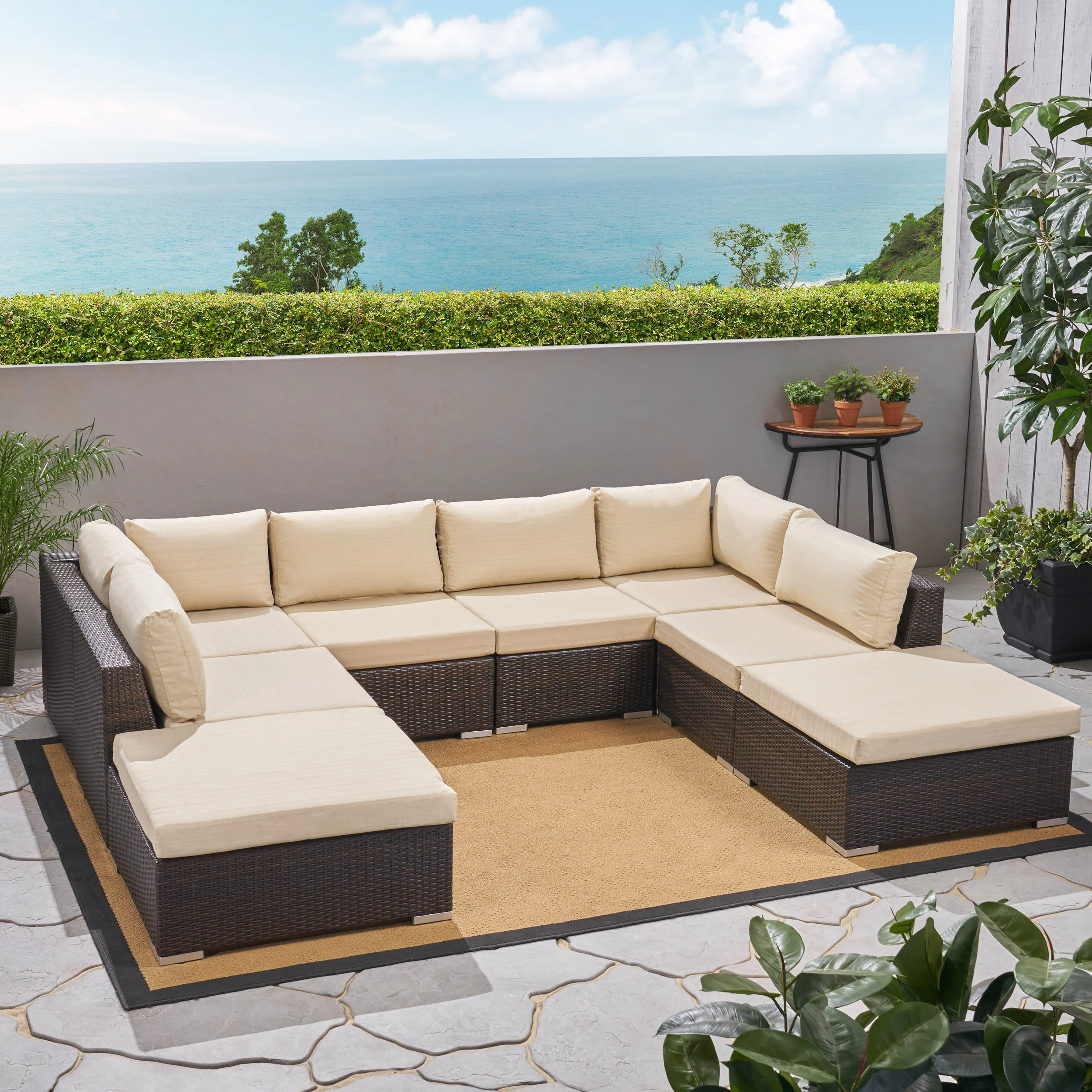Valentina Outdoor 6 Seater Wicker Sofa Set with Aluminum Frame and Cushions - furnishings