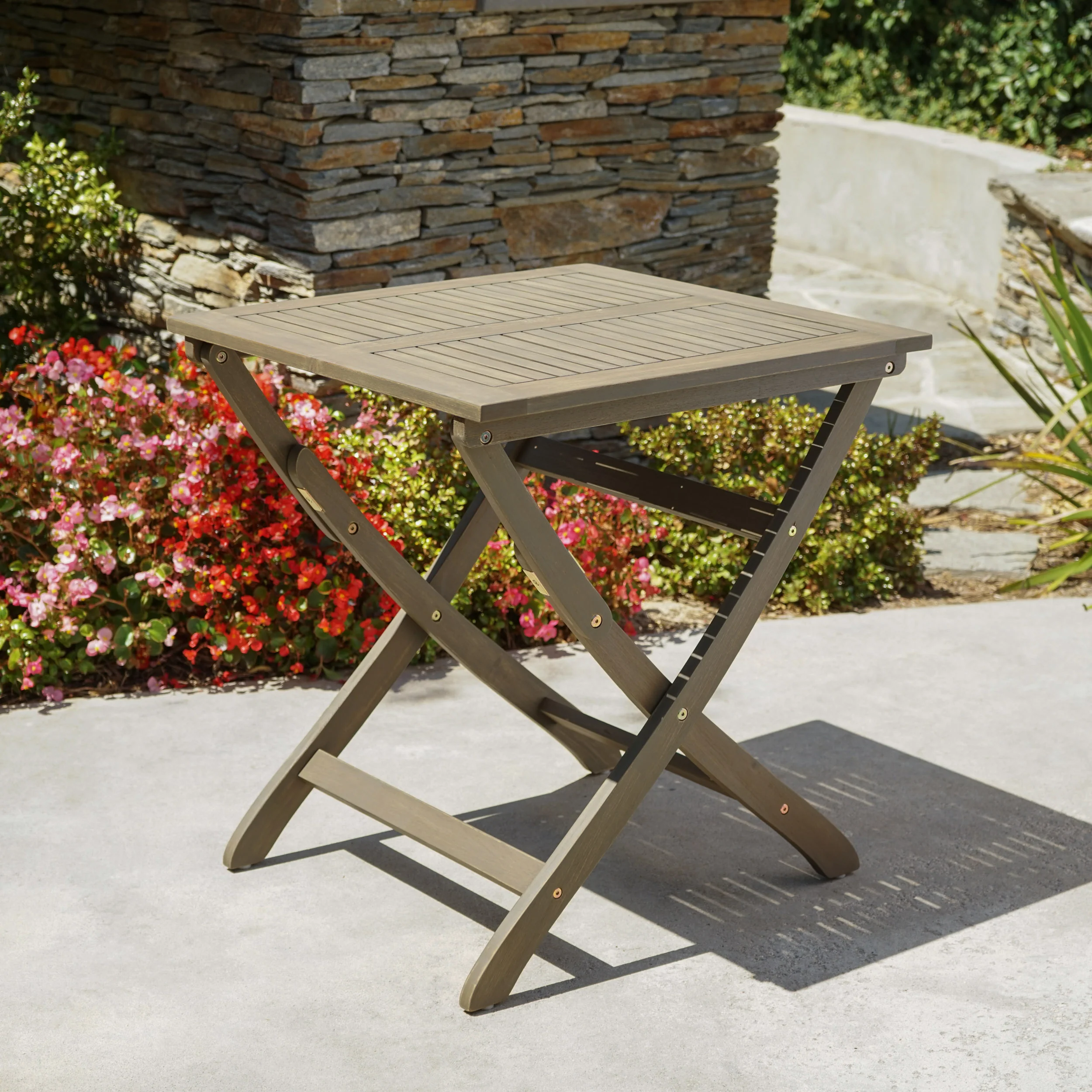Versaille Outdoor Foldable Grey Finished Acacia Wood Bistro Table - furnishings