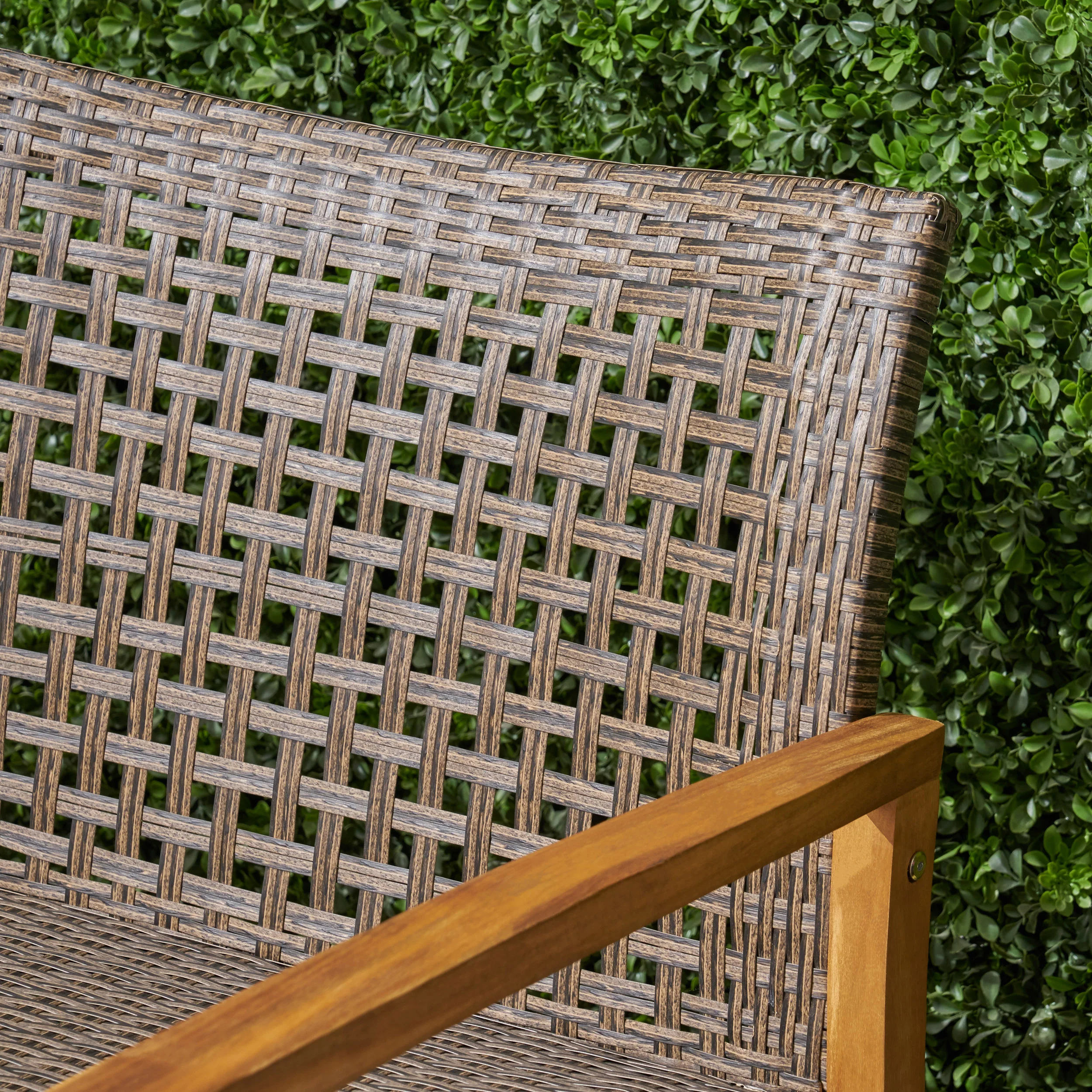 Tabby Outdoor 6 Seater Wood and Wicker Chat Set with Fire Pit - furnishings