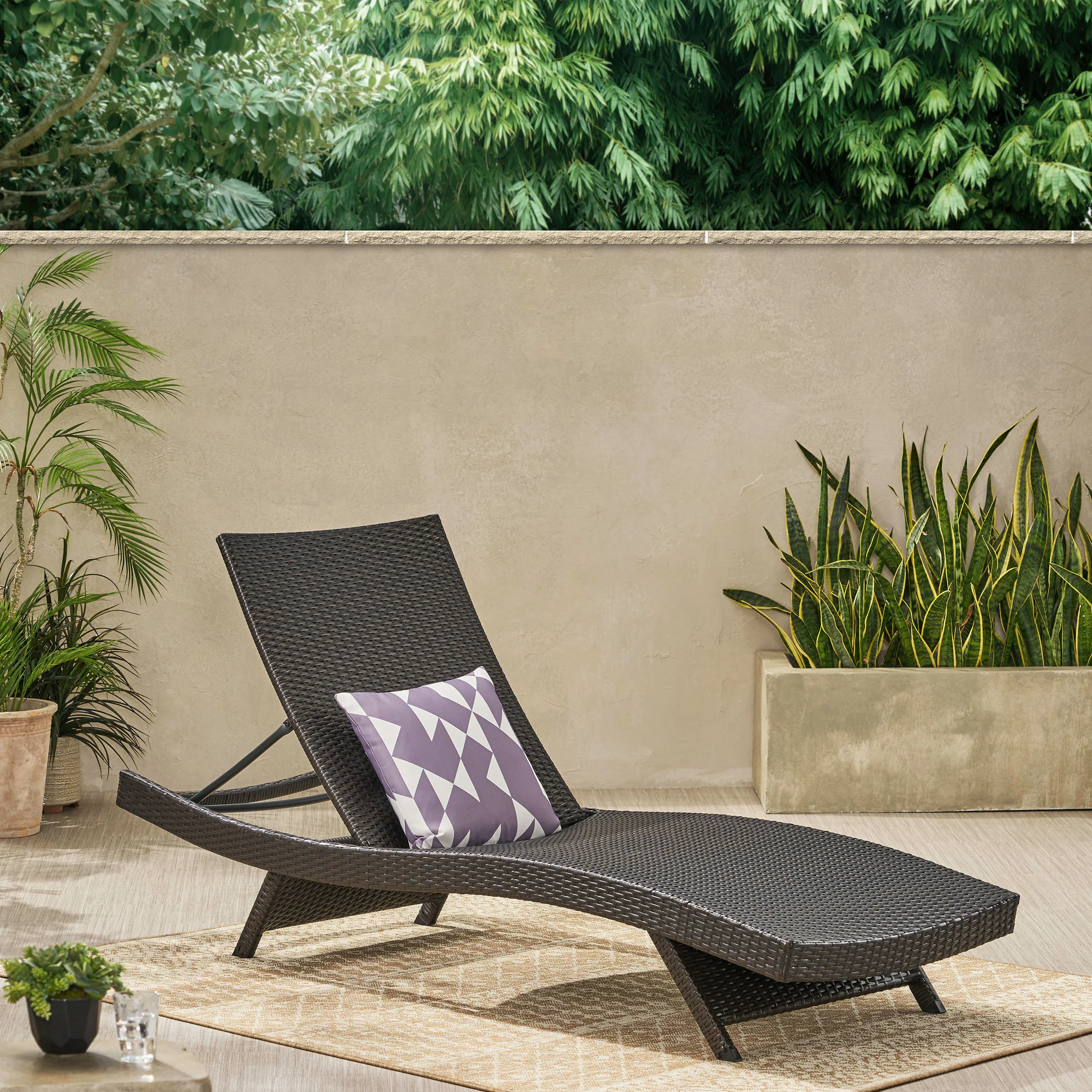 Salem Brown Wicker Curved Outdoor Chaise Lounge Chair w/ Adjustable Angle Back - furnishings