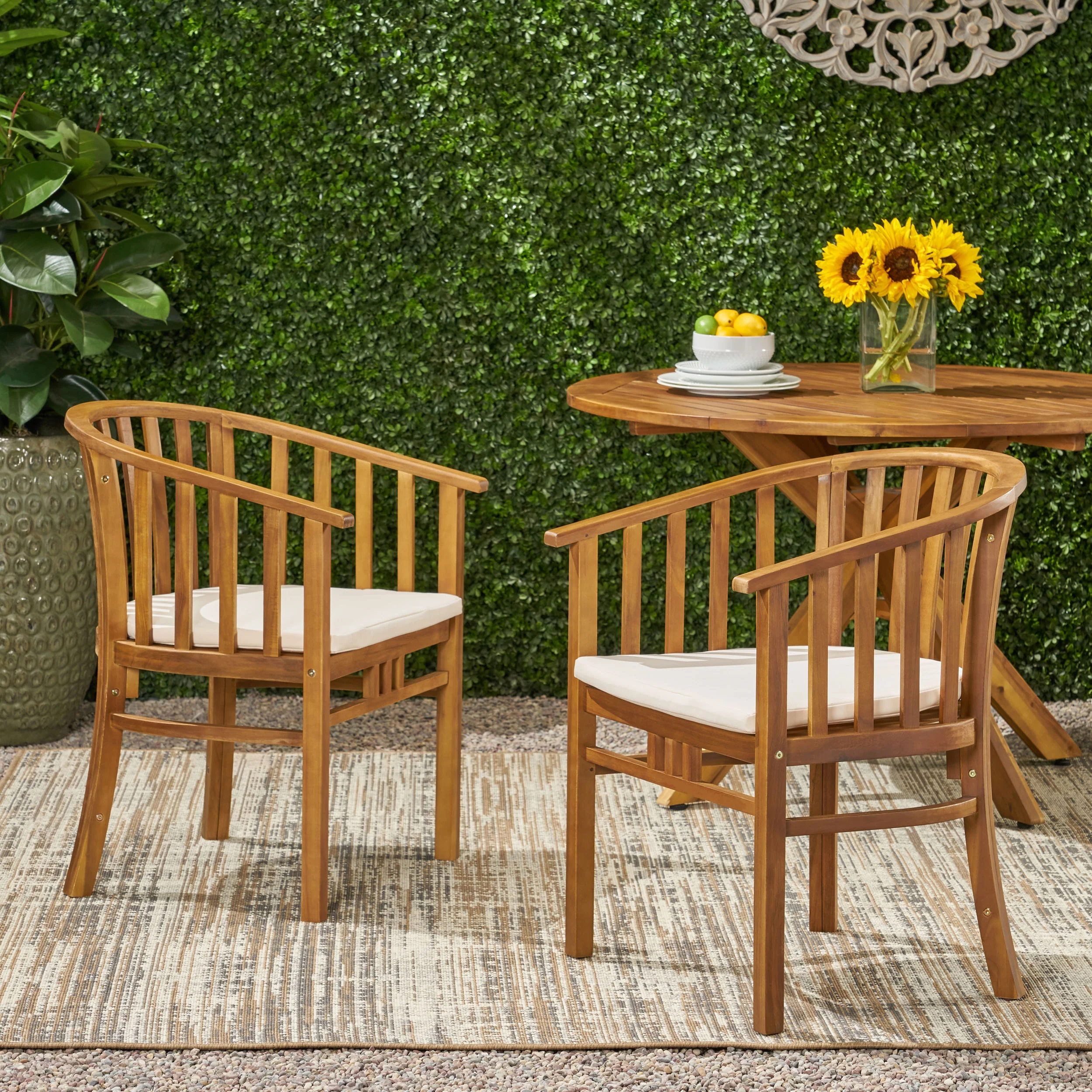 Nola Outdoor Wooden Dining Chairs with Cushions (Set of 2) - furnishings