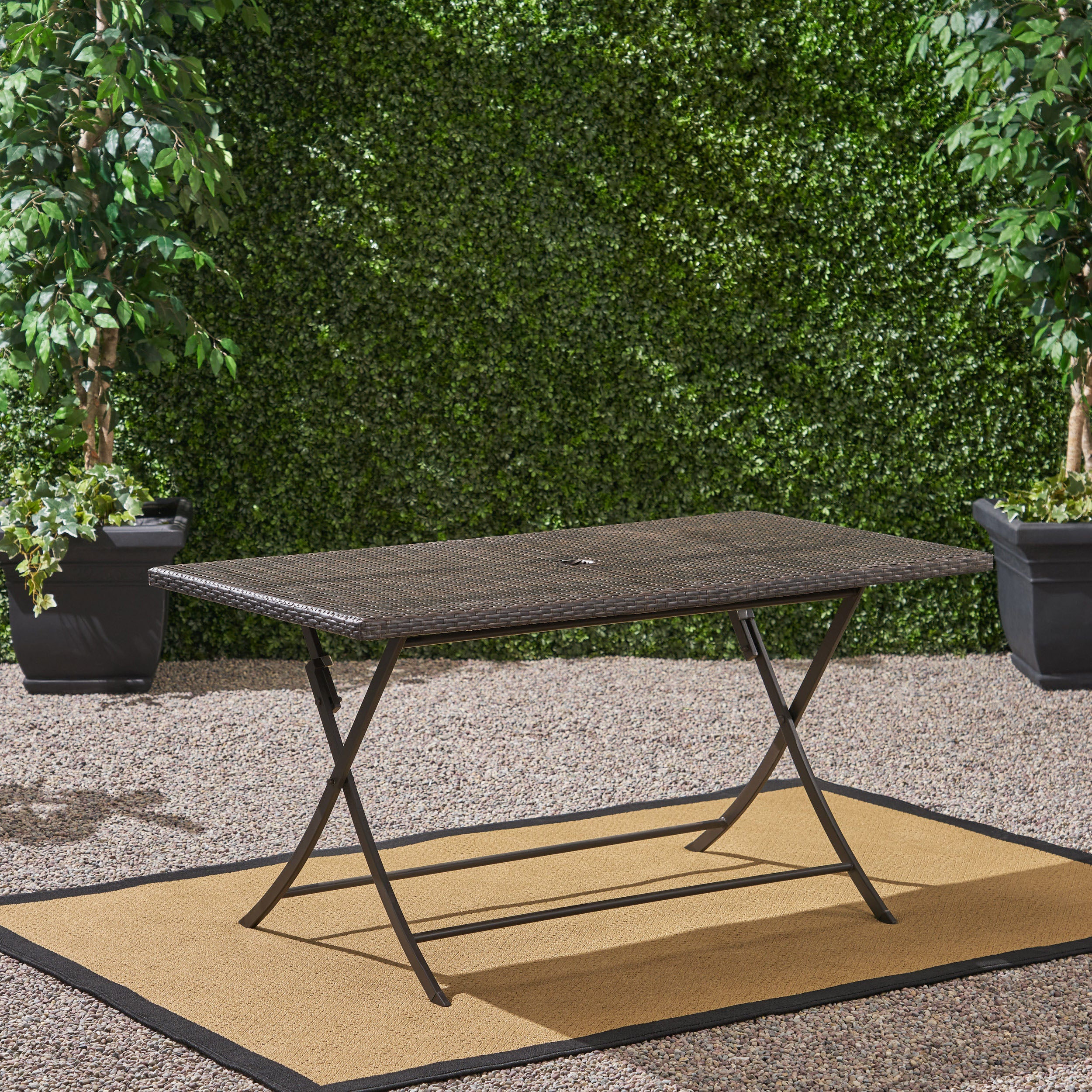 Riley Outdoor Multi-brown Wicker Rectangular Foldable Dining Table - furnishings