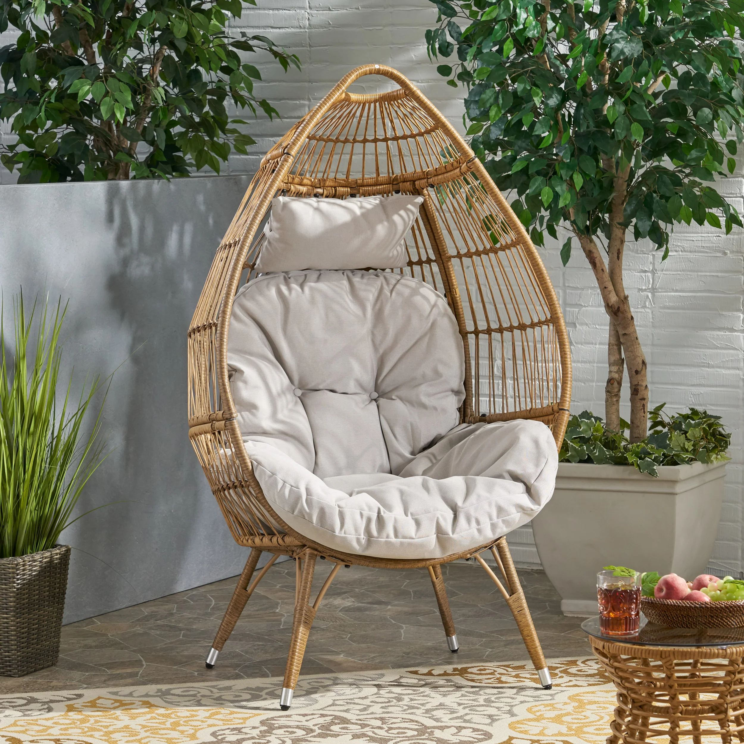 Kabella Outdoor Wicker Freestanding Teardrop / Egg Chair - furnishings
