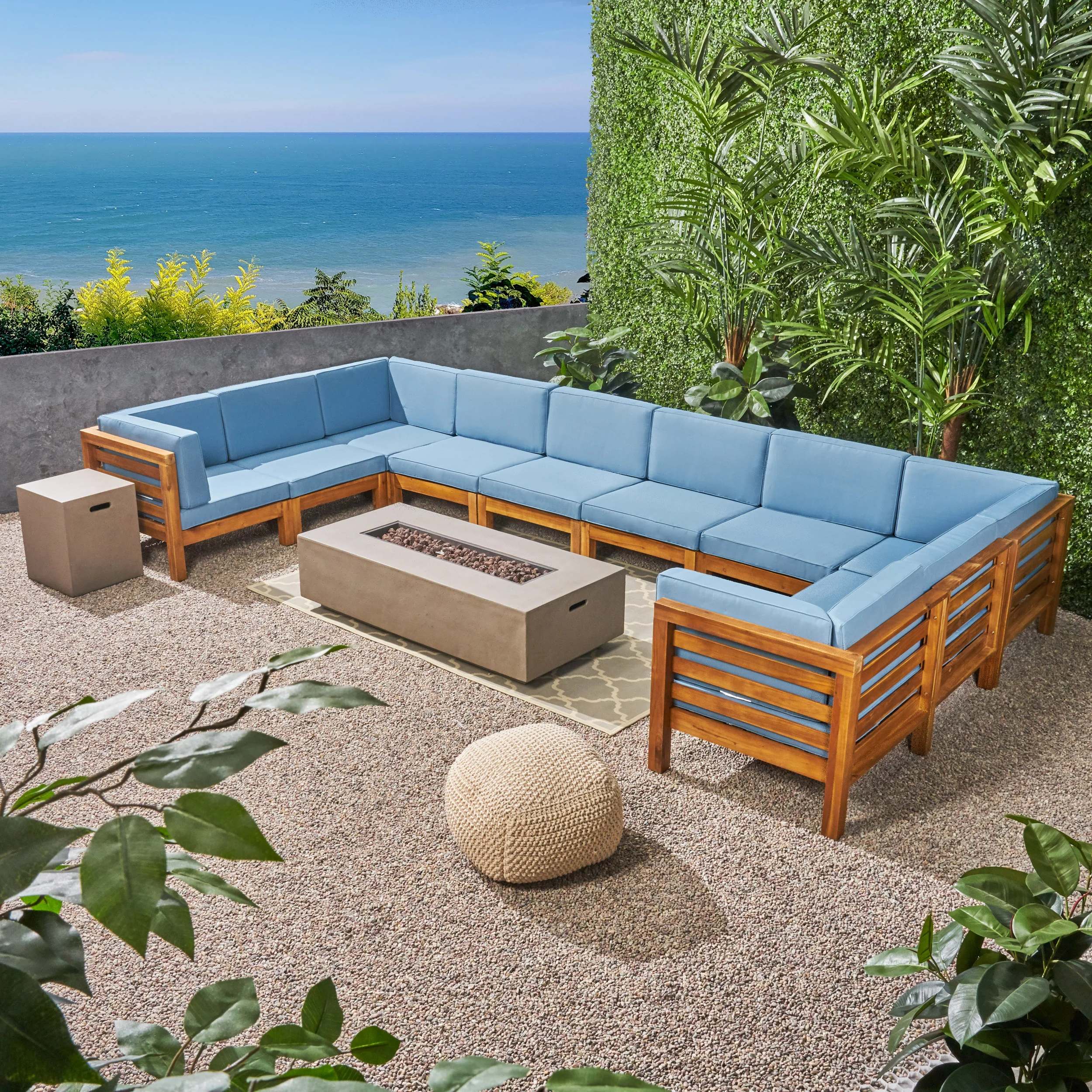 Ravello Outdoor 12 Piece U-Shaped Sectional Sofa Set with Fire Pit - furnishings