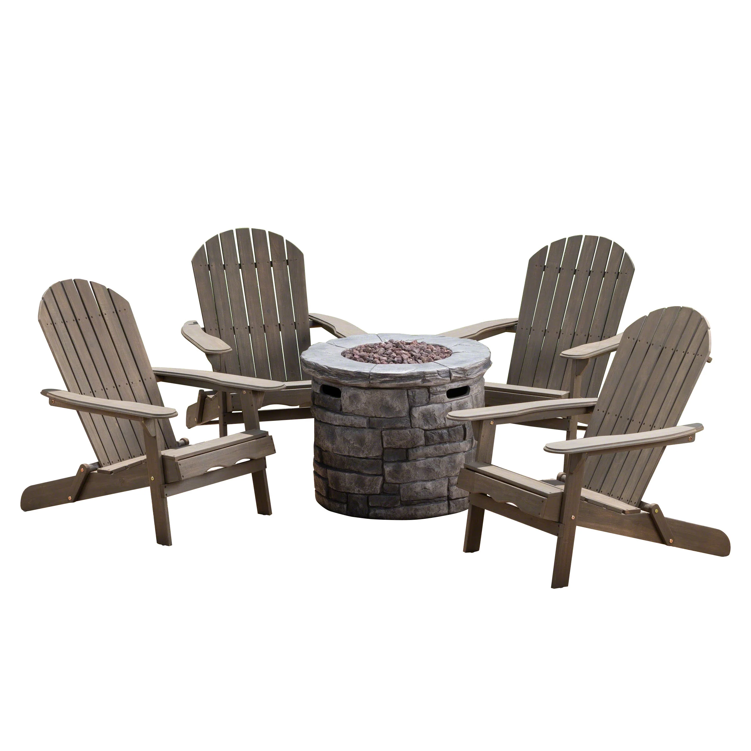 Jasper Outdoor Acacia Wood 5 Piece Adirondack Chair and Fire Pit Set - furnishings