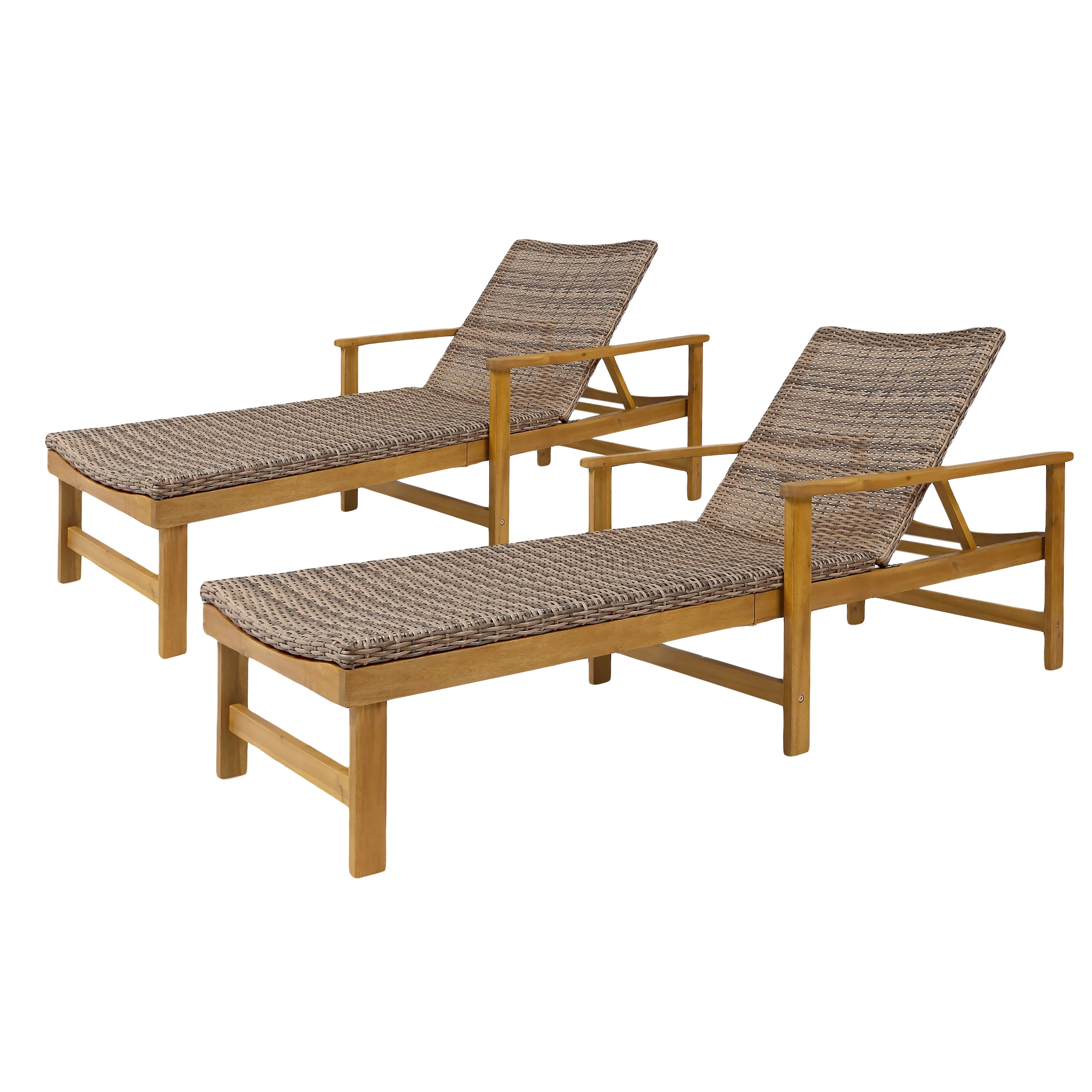 Kyle Outdoor Rustic Acacia Wood Chaise Lounge with Wicker Seating - furnishings
