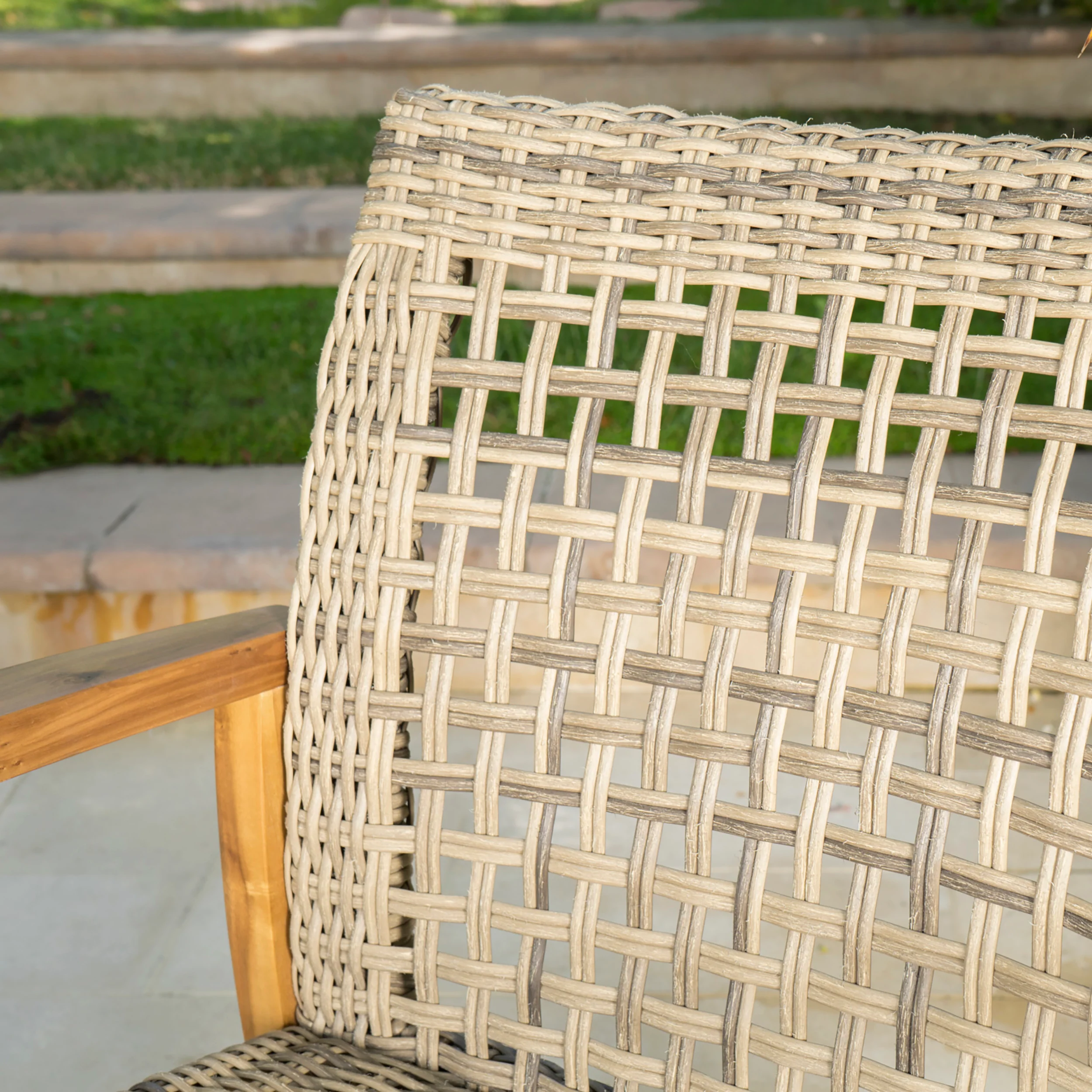 Savannah Outdoor Mid Century Acacia Wood Frame Wicker Club Chairs (Set of 2) - furnishings