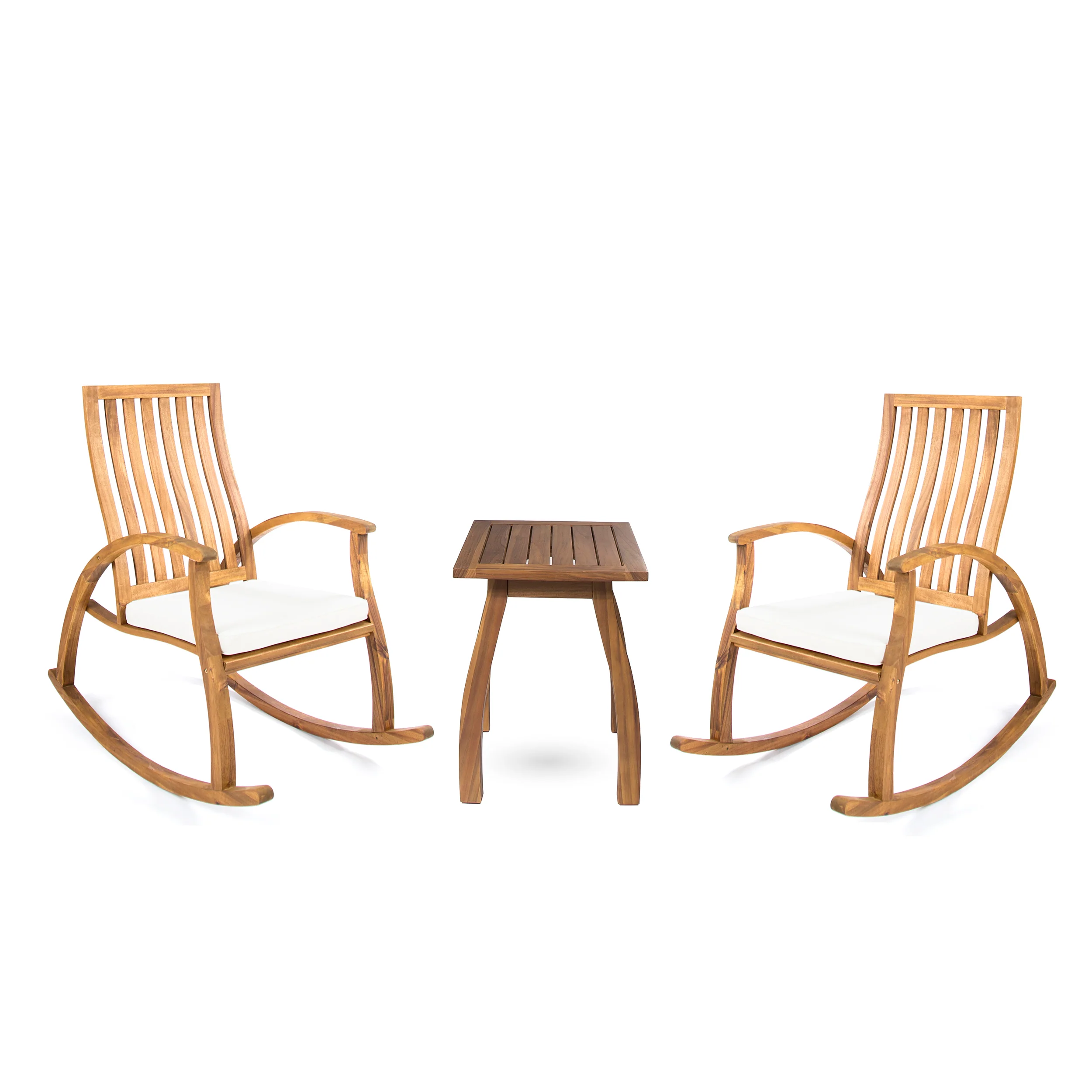 Cattan Outdoor Natural Stained Acacia Wood Rocking Chair Chat Set - furnishings