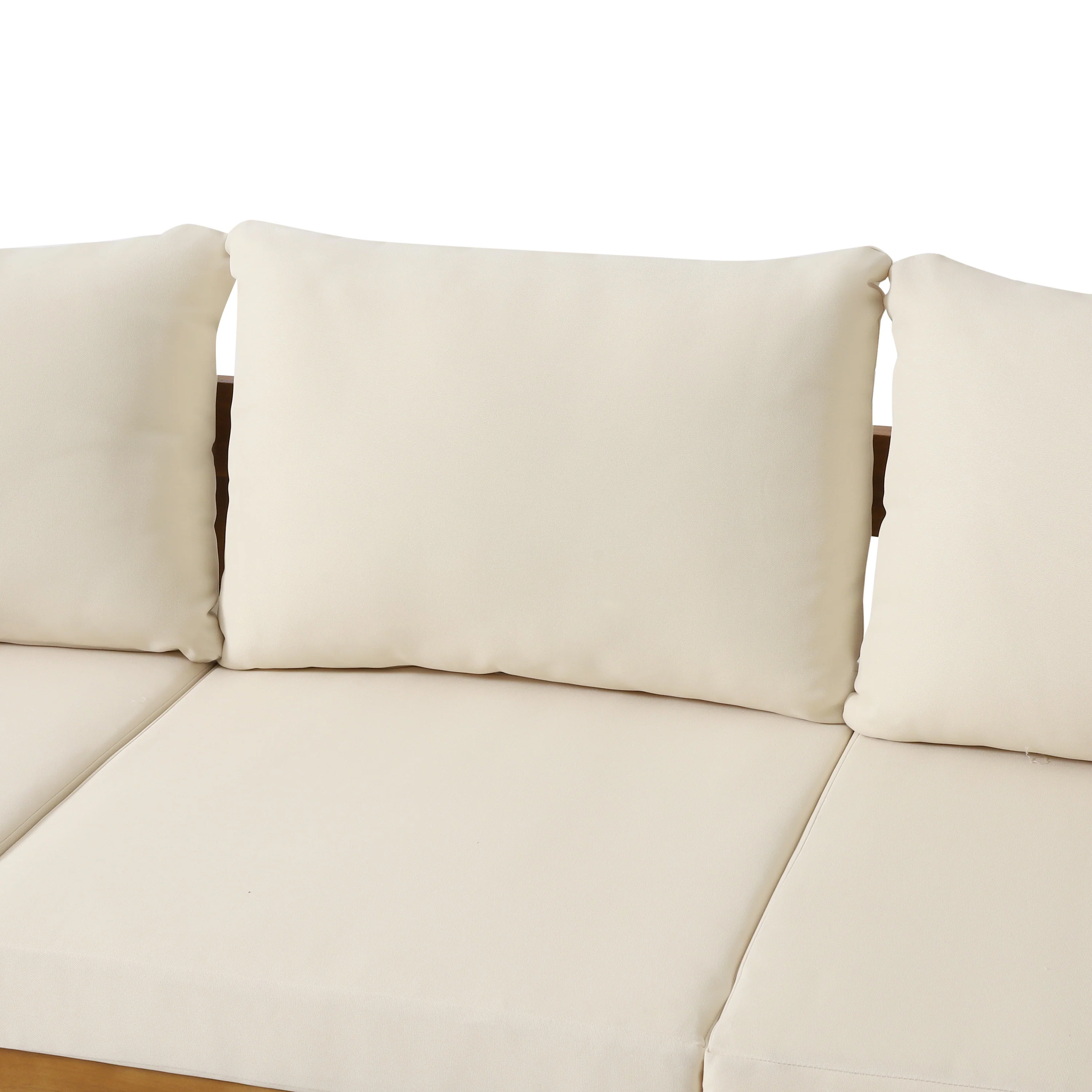 Brooklyn Outdoor Acacia Wood 3 Seater Sofa with Cushions, Teak and Beige - furnishings