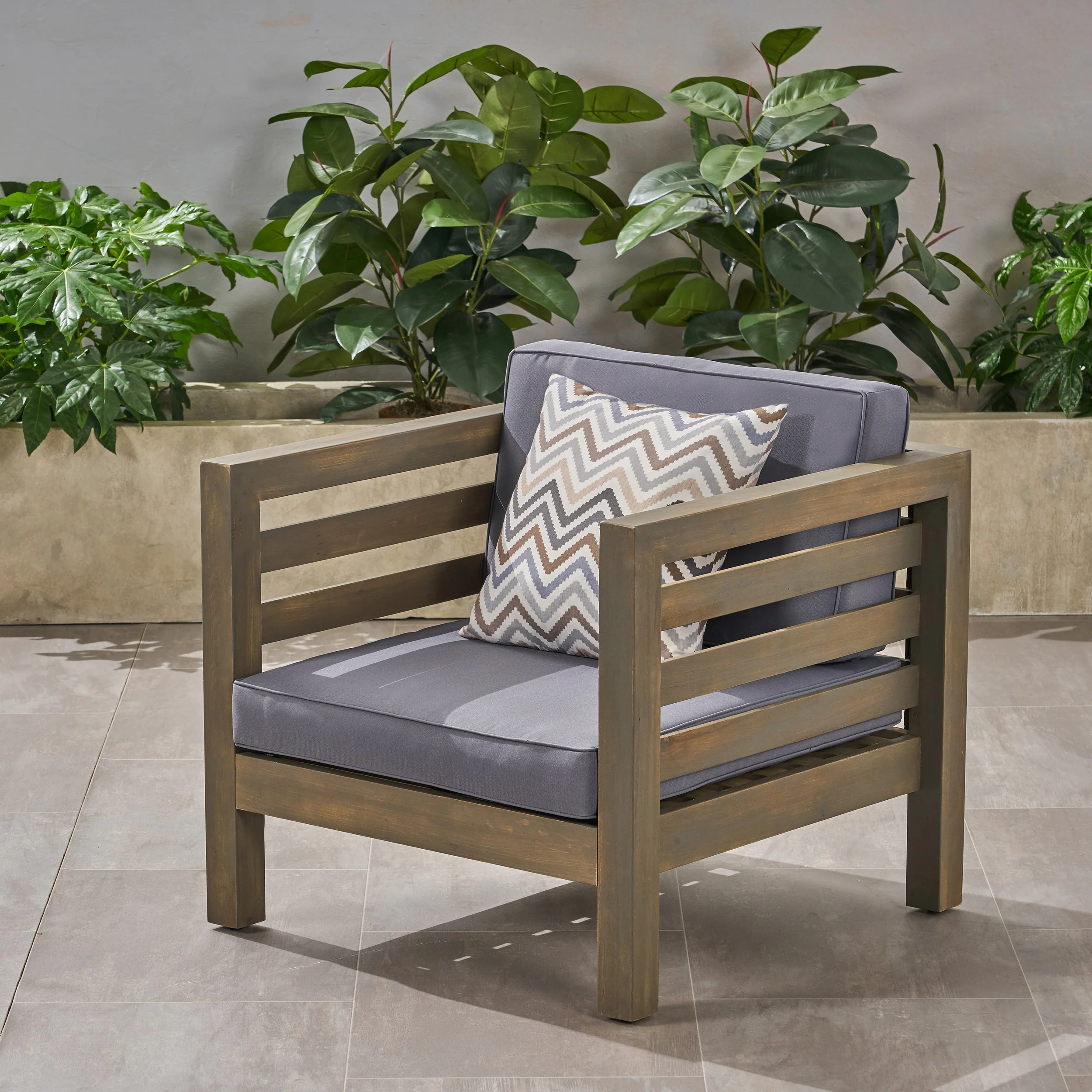 Louise Outdoor Acacia Wood Club Chair with Cushion - furnishings