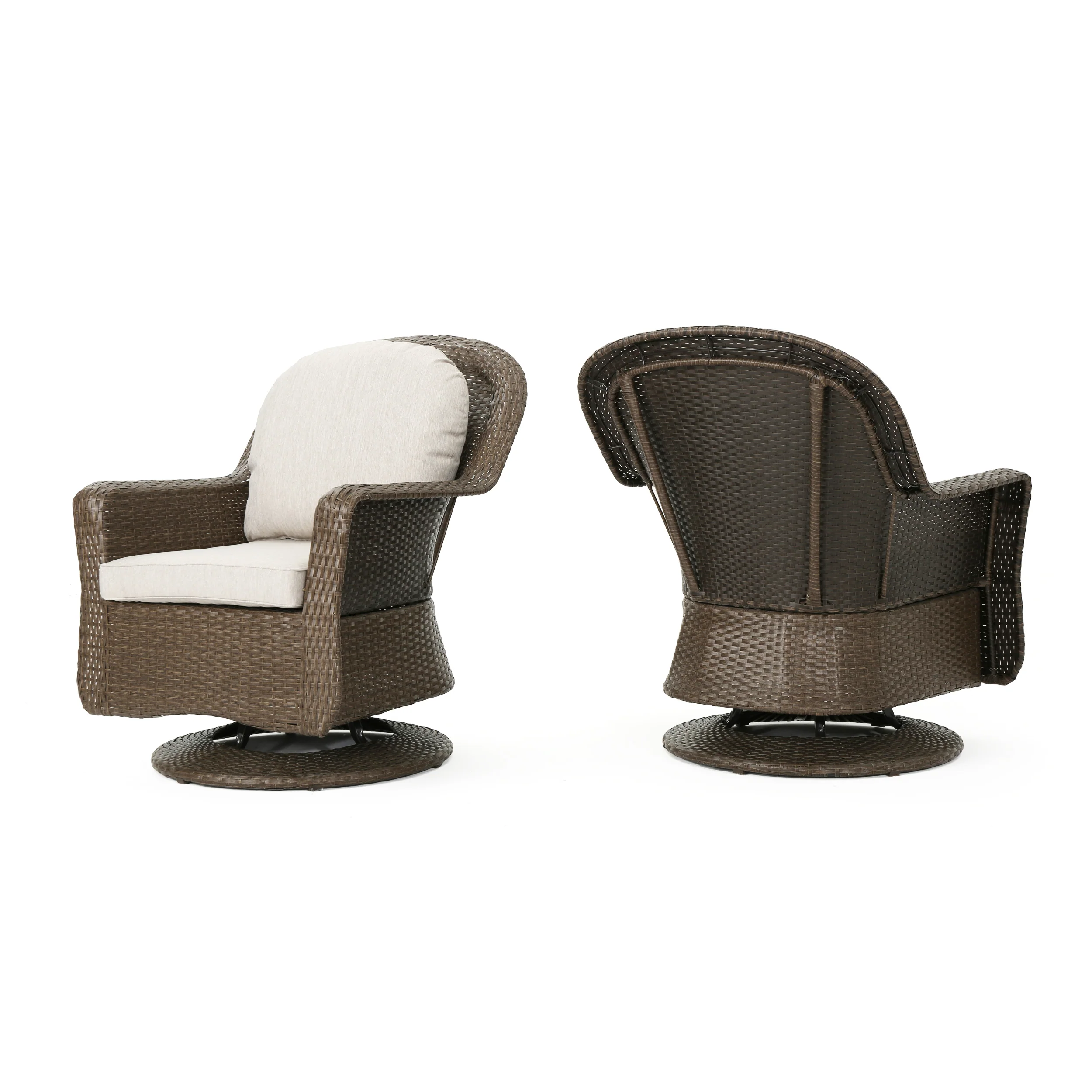 Linsten Outdoor Wicker Swivel Club Chairs with Water Resistant Cushions - furnishings