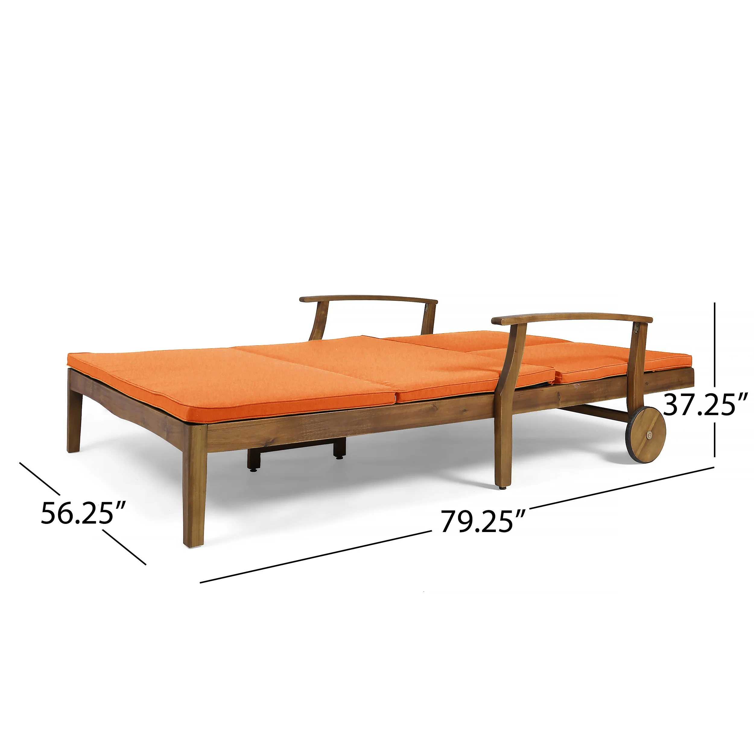 Samantha Double Chaise Lounge for Yard and Patio, Acacia Wood Frame - furnishings