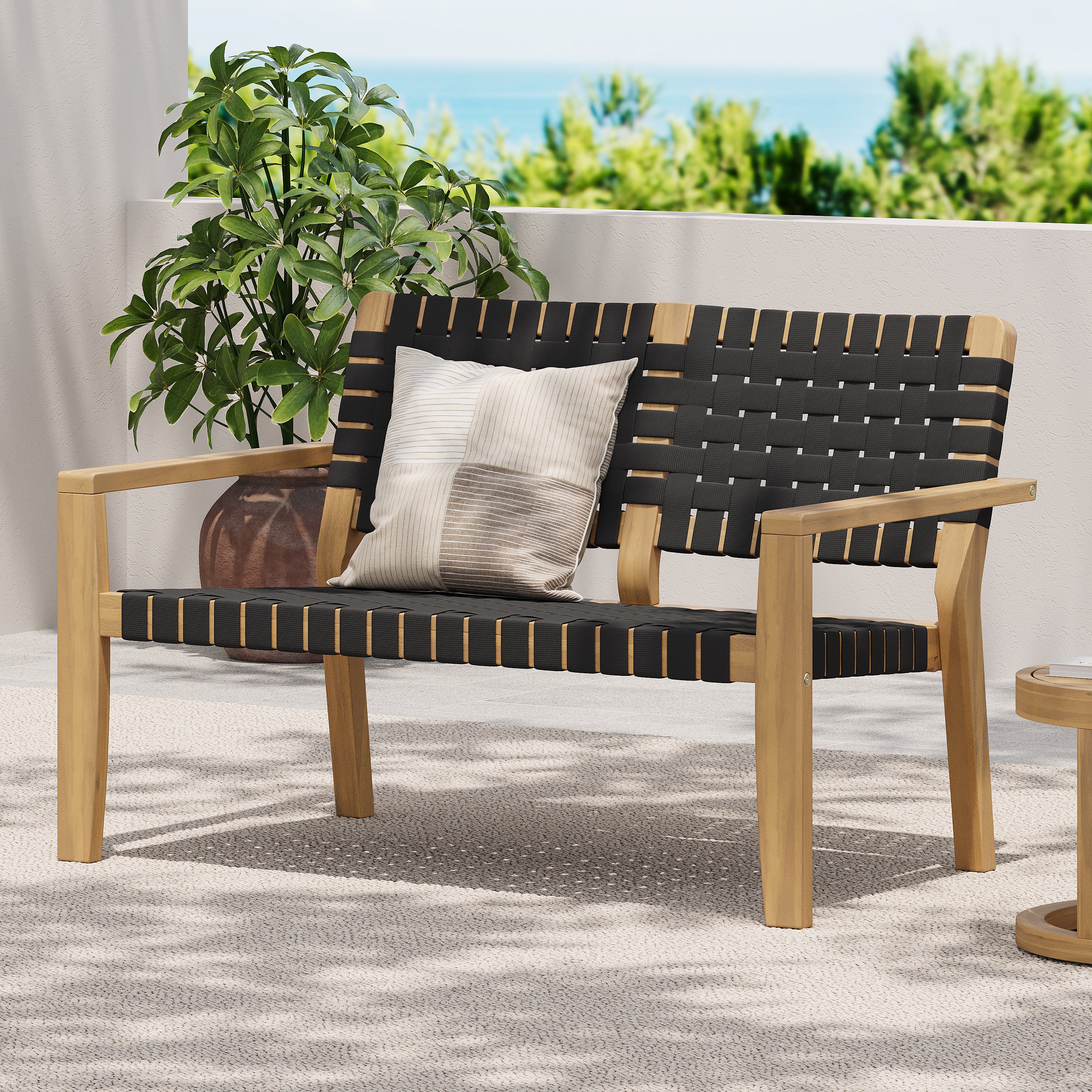 Aspenley Modern Outdoor Patio Double Chaise Loveseat with Wooden Frame and Woven Rope - furnishings