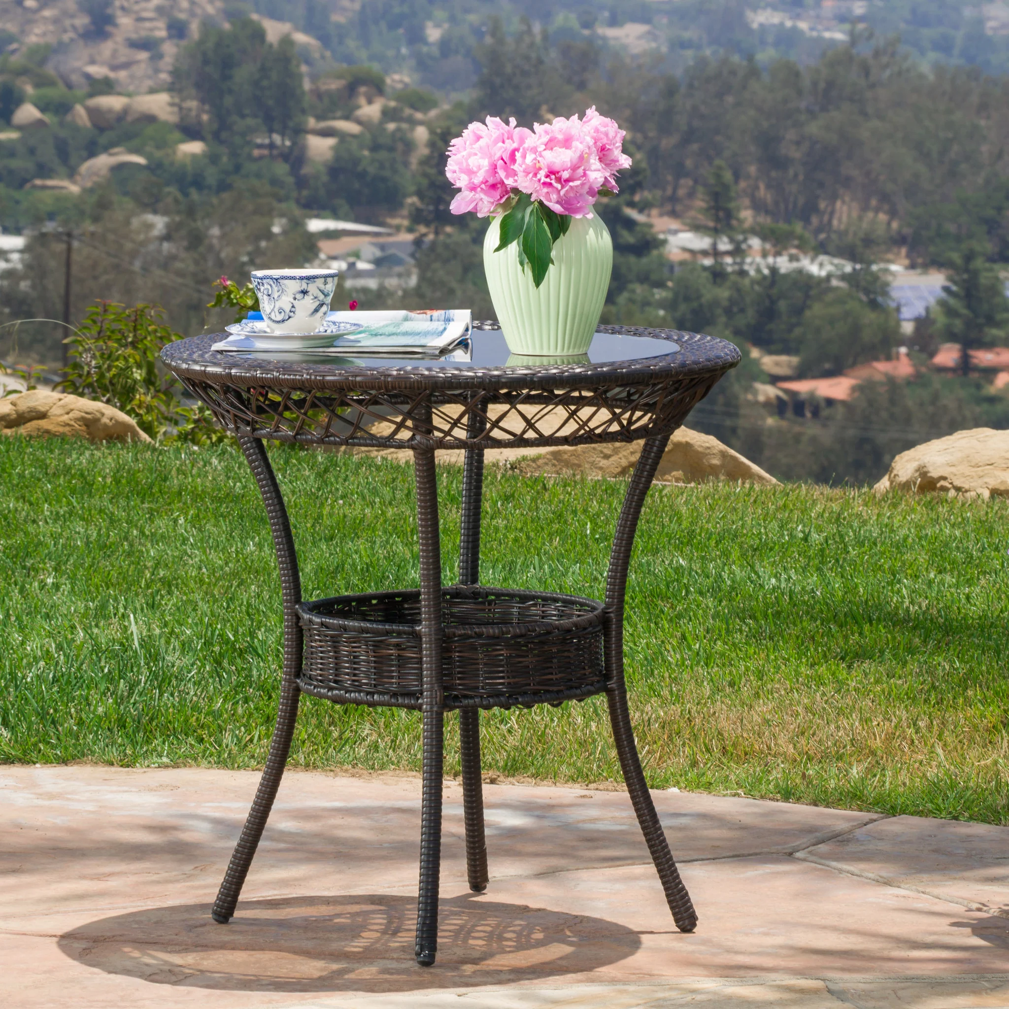 Paea Multi Brown PE 27-inch Glass Table - furnishings