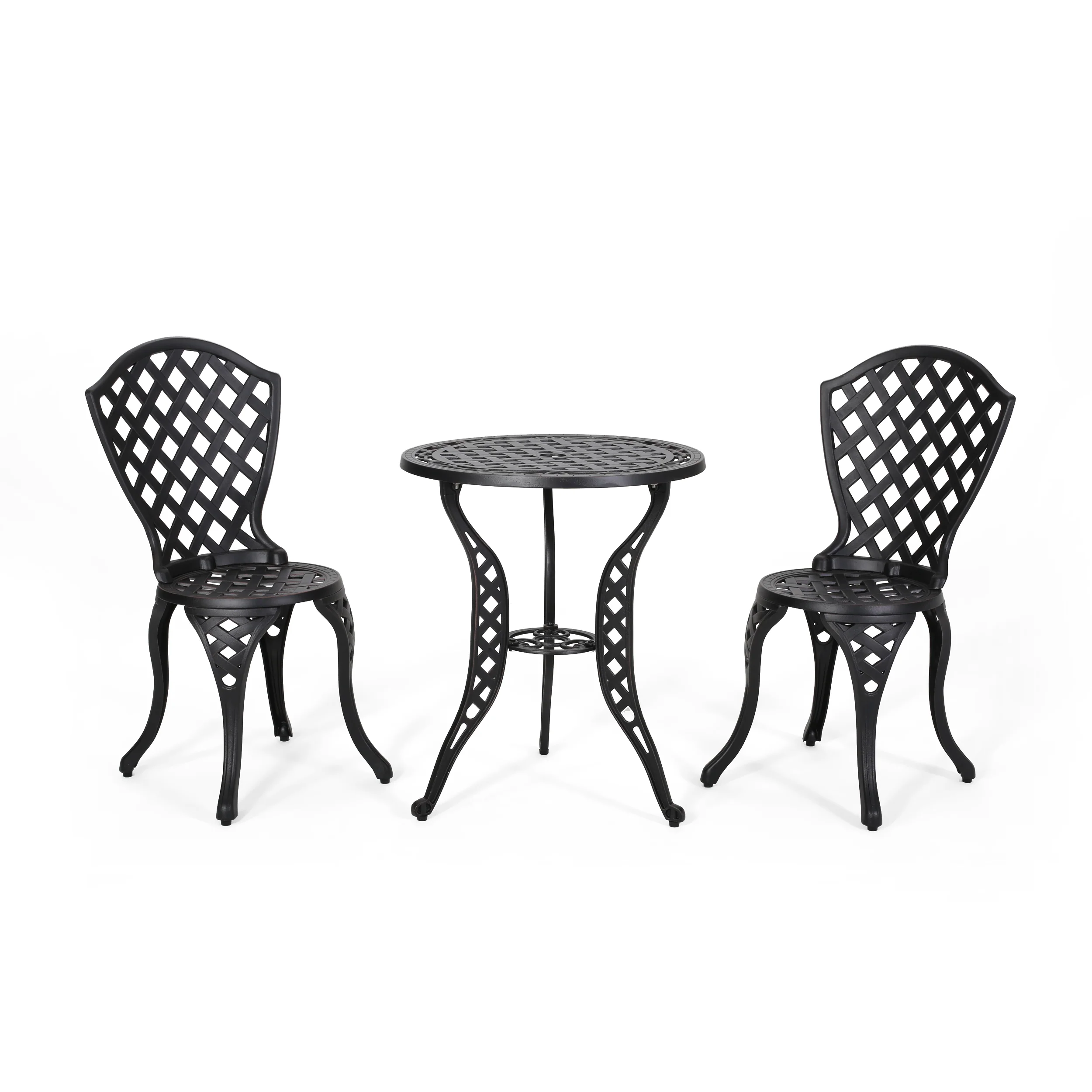 Lyon Traditional Outdoor 3-Piece Black with Bronze Cast Aluminum Bistro Set - furnishings