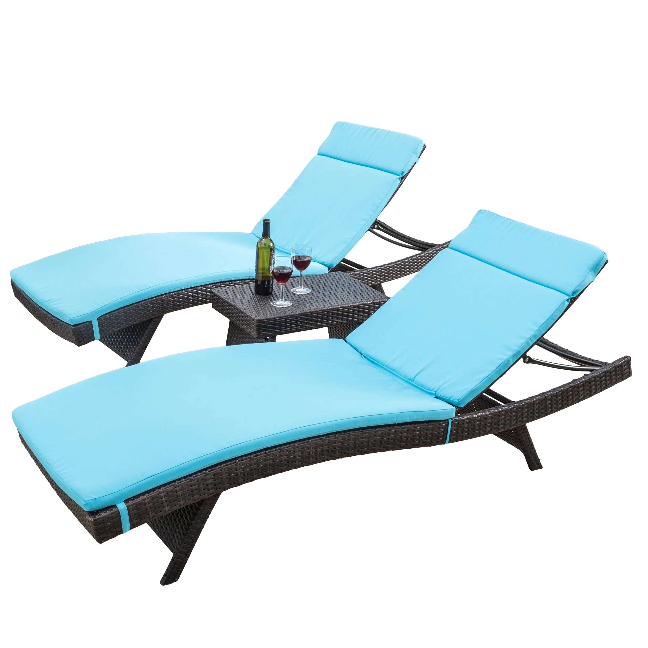 Lakeport 3pc Outdoor Wicker Chaise Lounge Chair & Table Set - furnishings