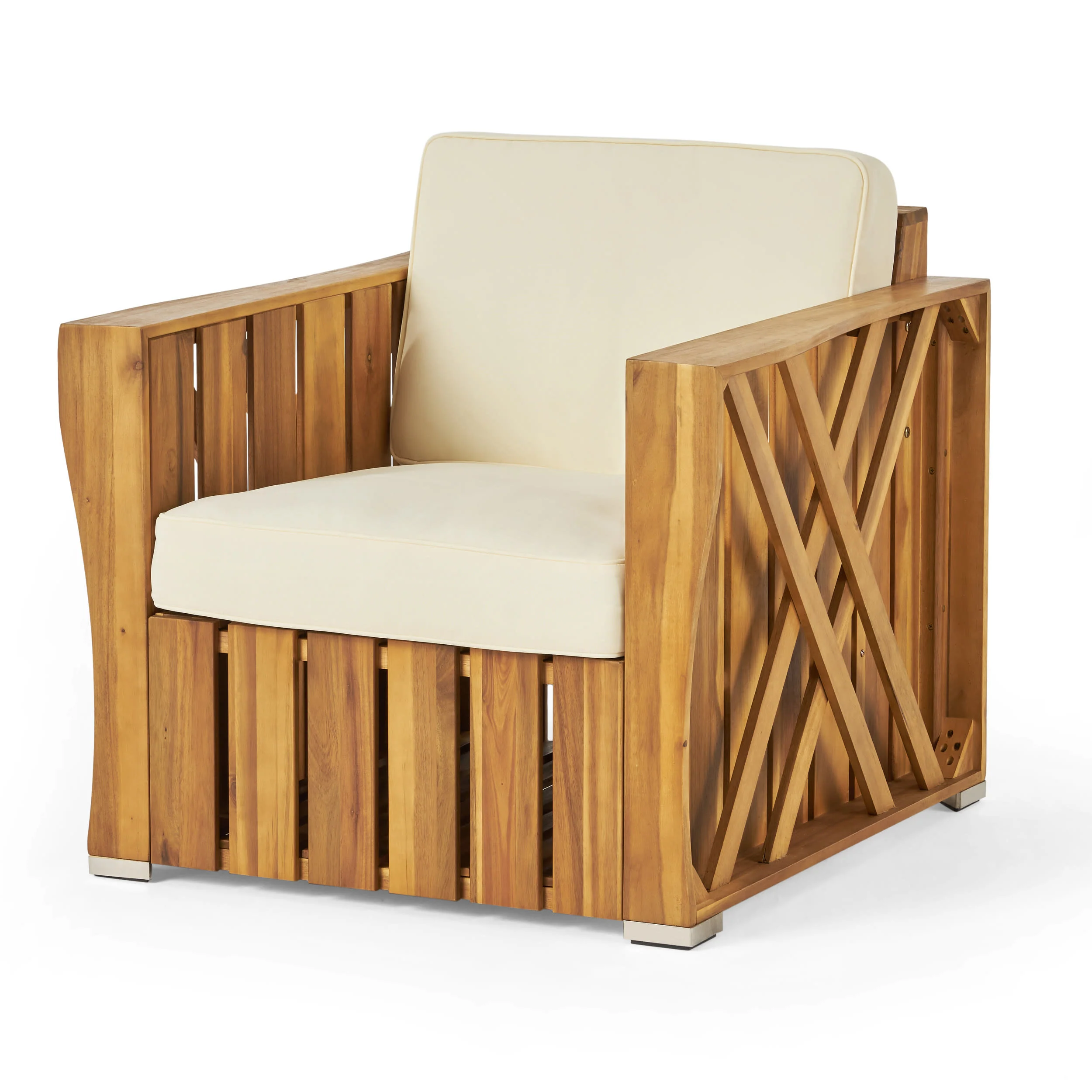 Edward Outdoor Acacia Wood Club Chair with Cushion - furnishings