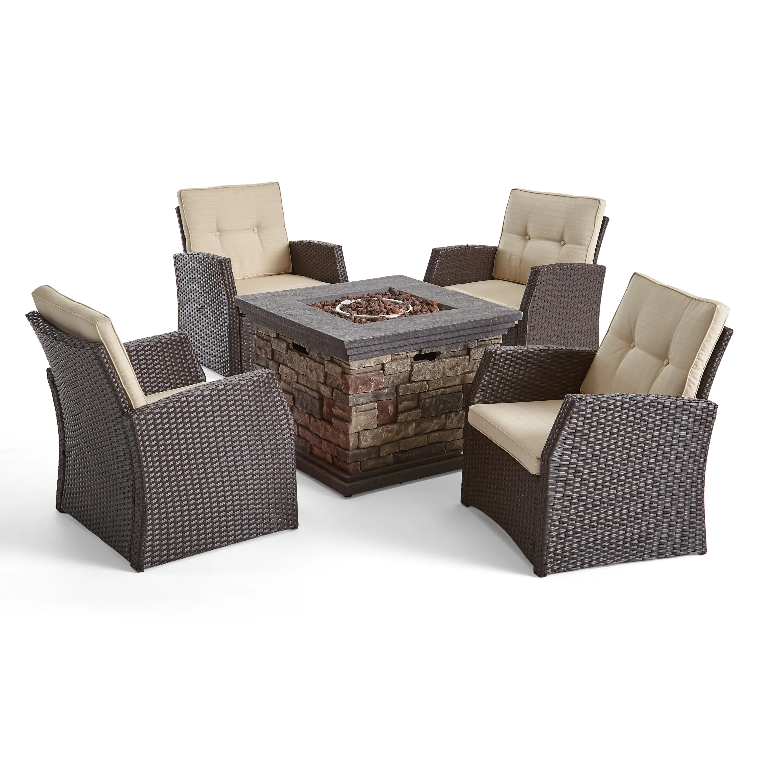 Brier Outdoor 4 Seater Wicker Chat Set with Fire Pit - furnishings