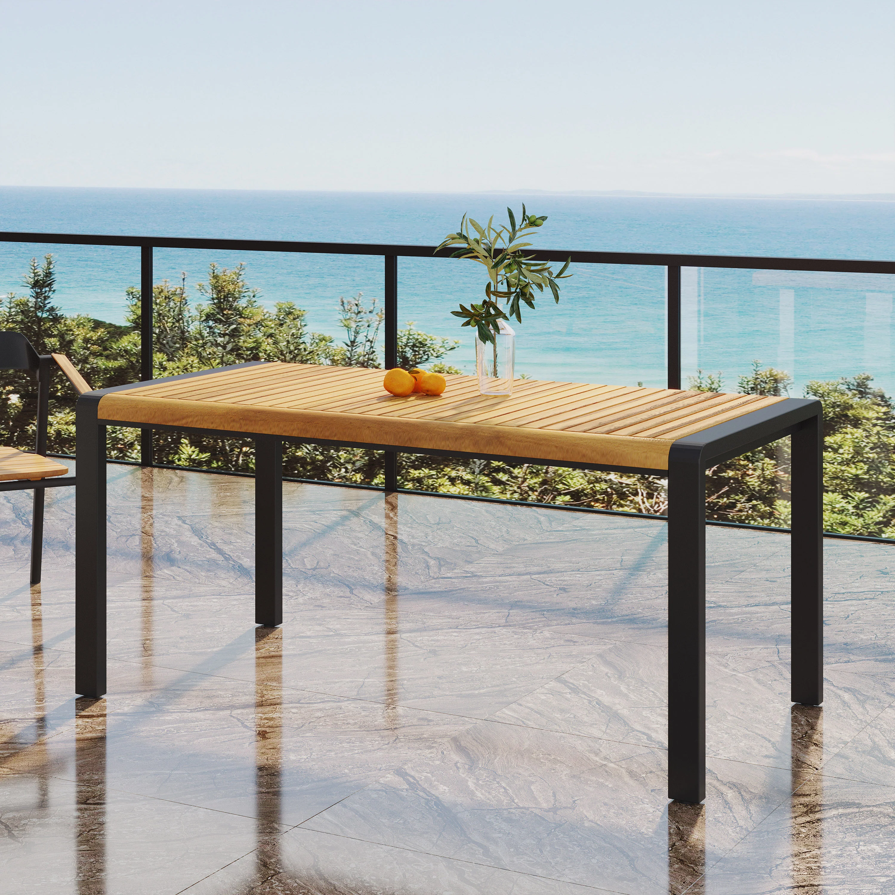 Roseland Outdoor Acacia Wood Dining Table, Teak and Black - furnishings