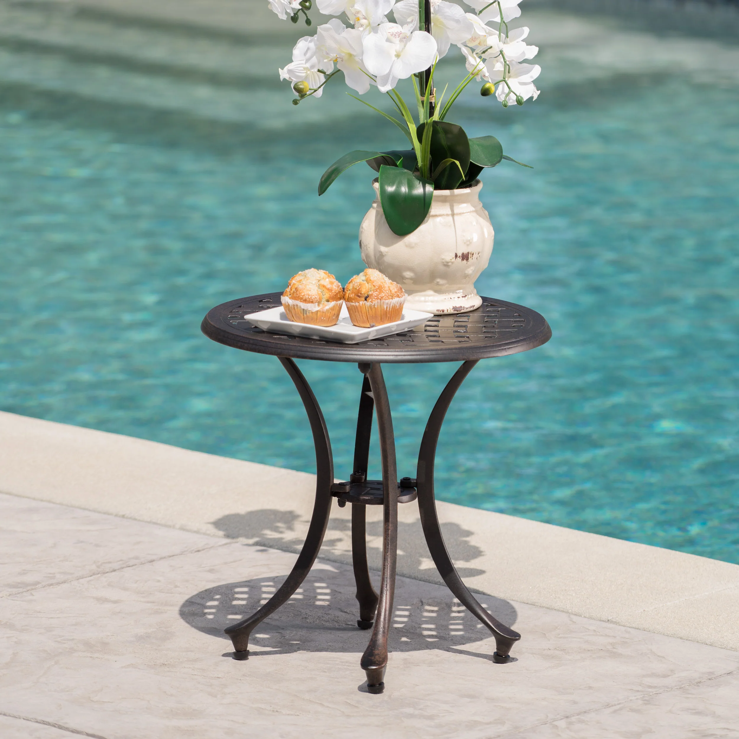 Louis Outdoor 19-inch Bronze Finished Cast Aluminum Side Table - furnishings