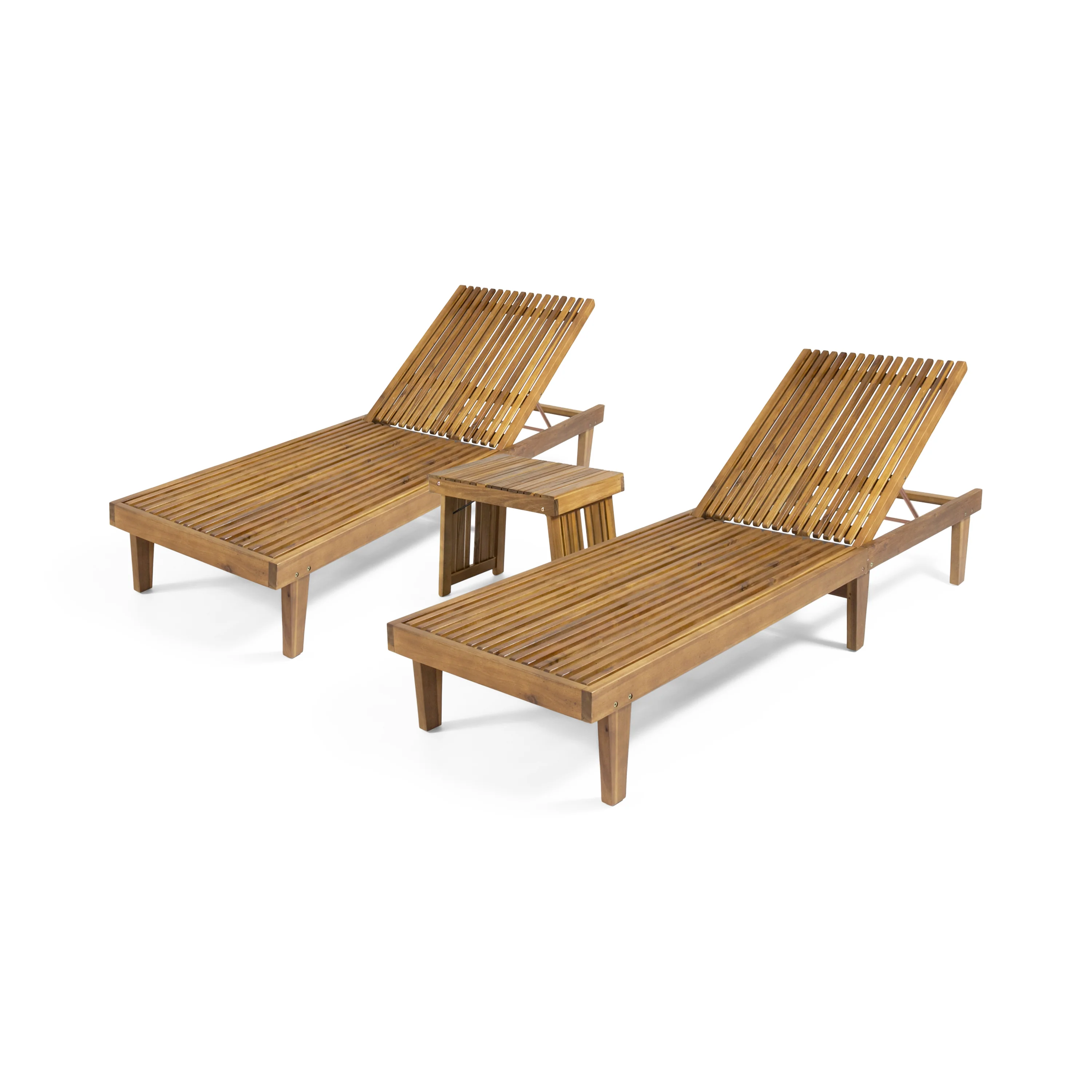 Addisyn Outdoor Acacia Wood 3 Piece Chaise Lounge Set - furnishings