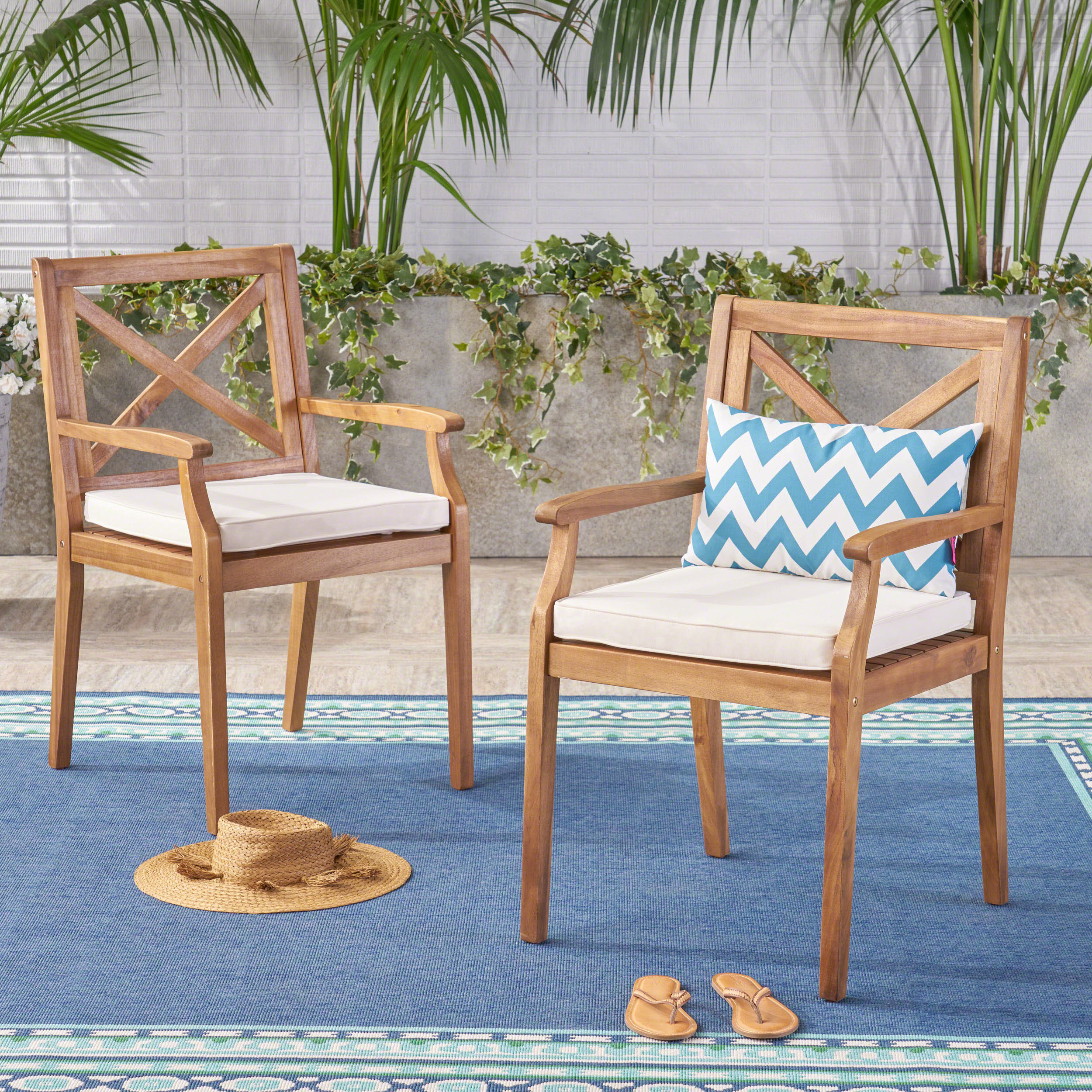 Peter Outdoor Acacia Wood Dining Chair (Set of 2 - furnishings