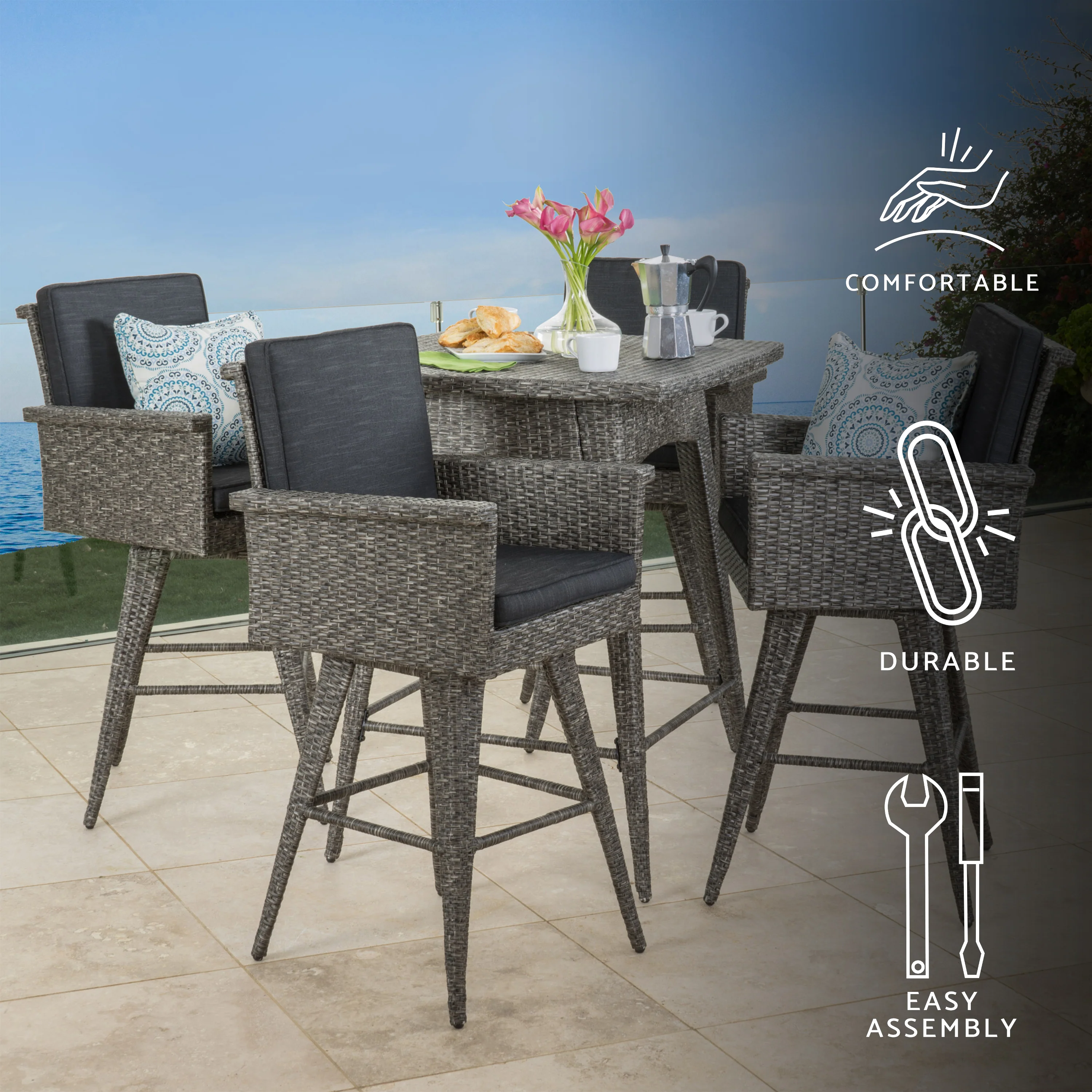 Budva Outdoor Wicker Bar Set - furnishings