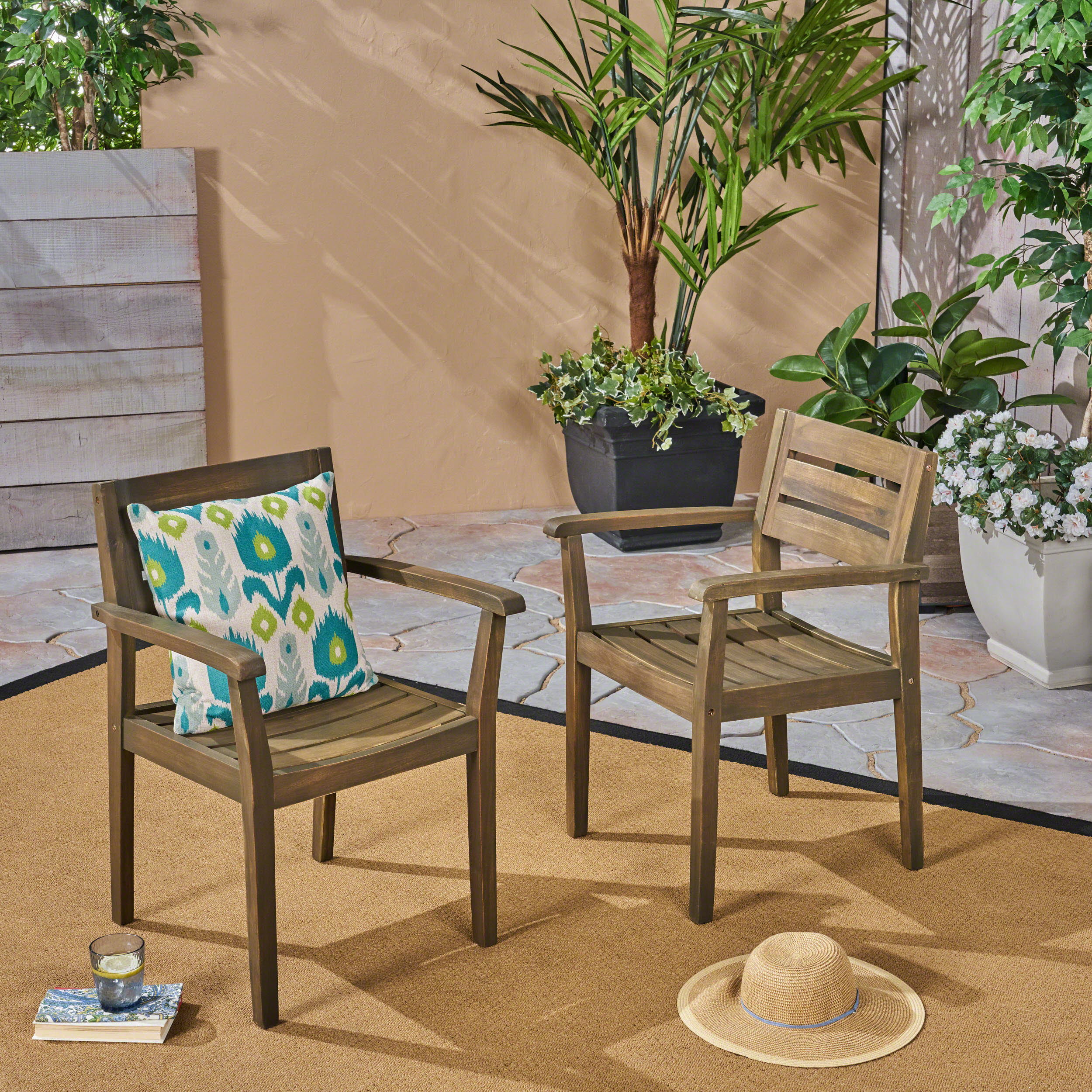 Stanford Outdoor Rustic Slat Acacia Wood Dining Chairs (Set of 2) - furnishings
