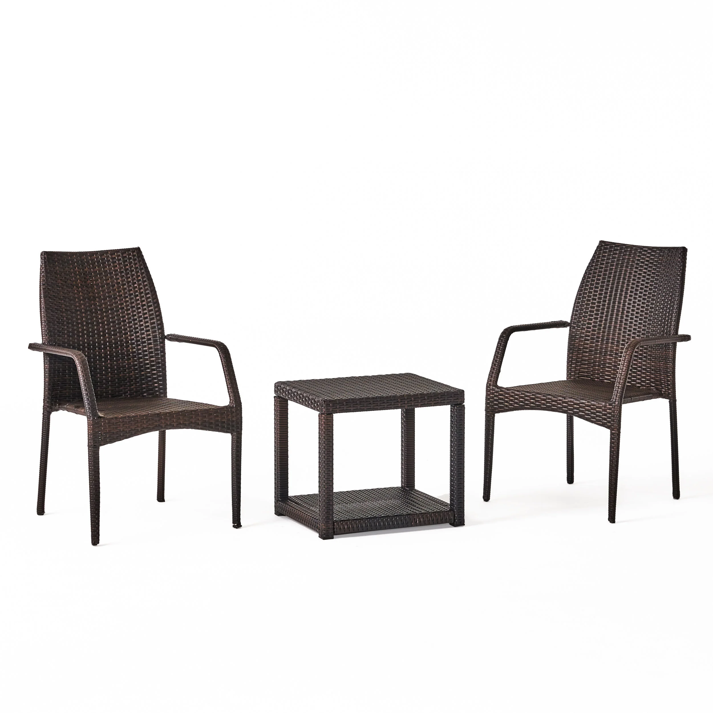 Dawson Outdoor 3 Piece Multi-brown Wicker Stacking Chair Chat Set - furnishings