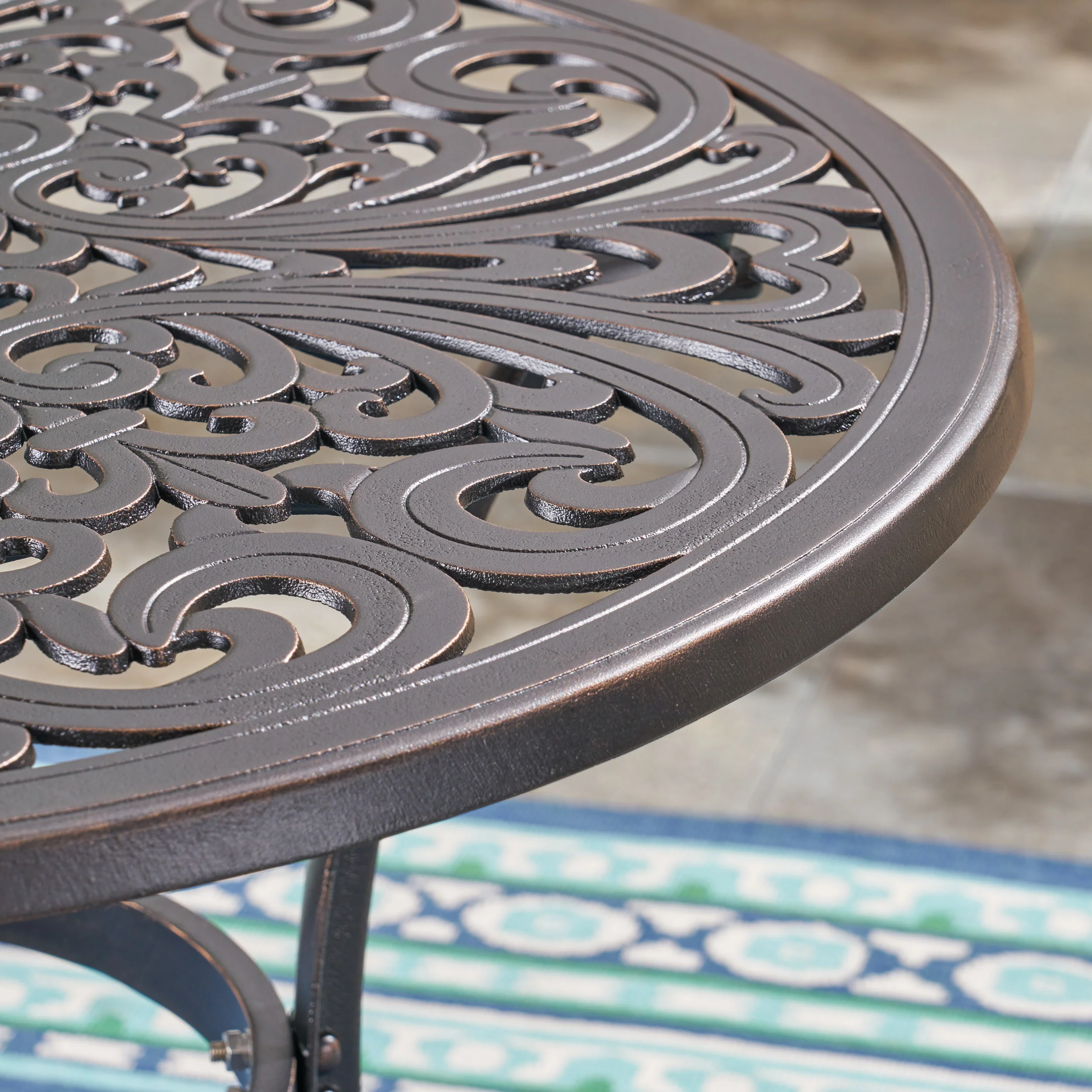 Buda Outdoor Cast Aluminum Dining Table, Shiny Copper - furnishings