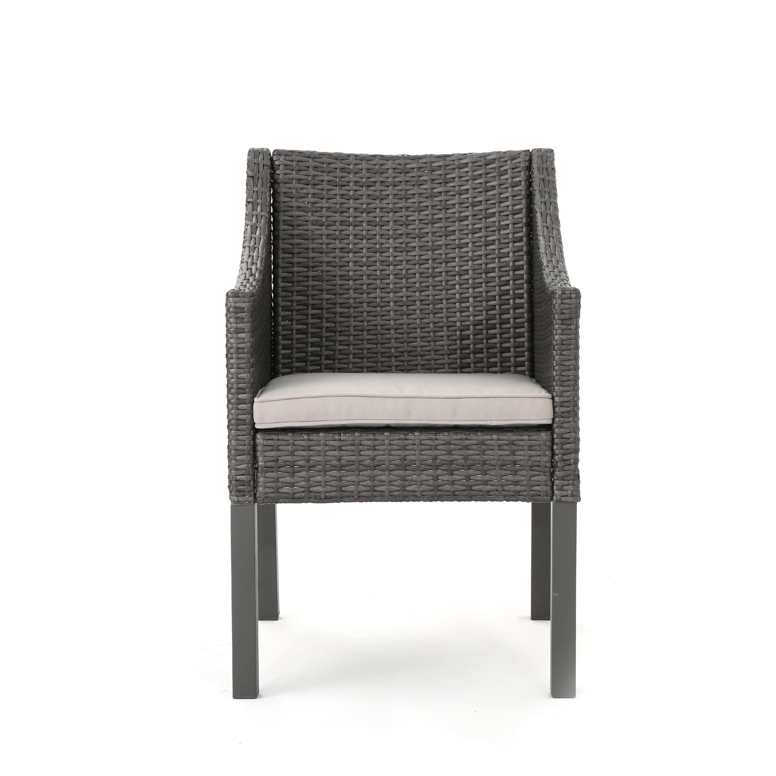 Sims Outdoor 3 Piece Wicker Chat Set, Grey with Silver Cushions - furnishings