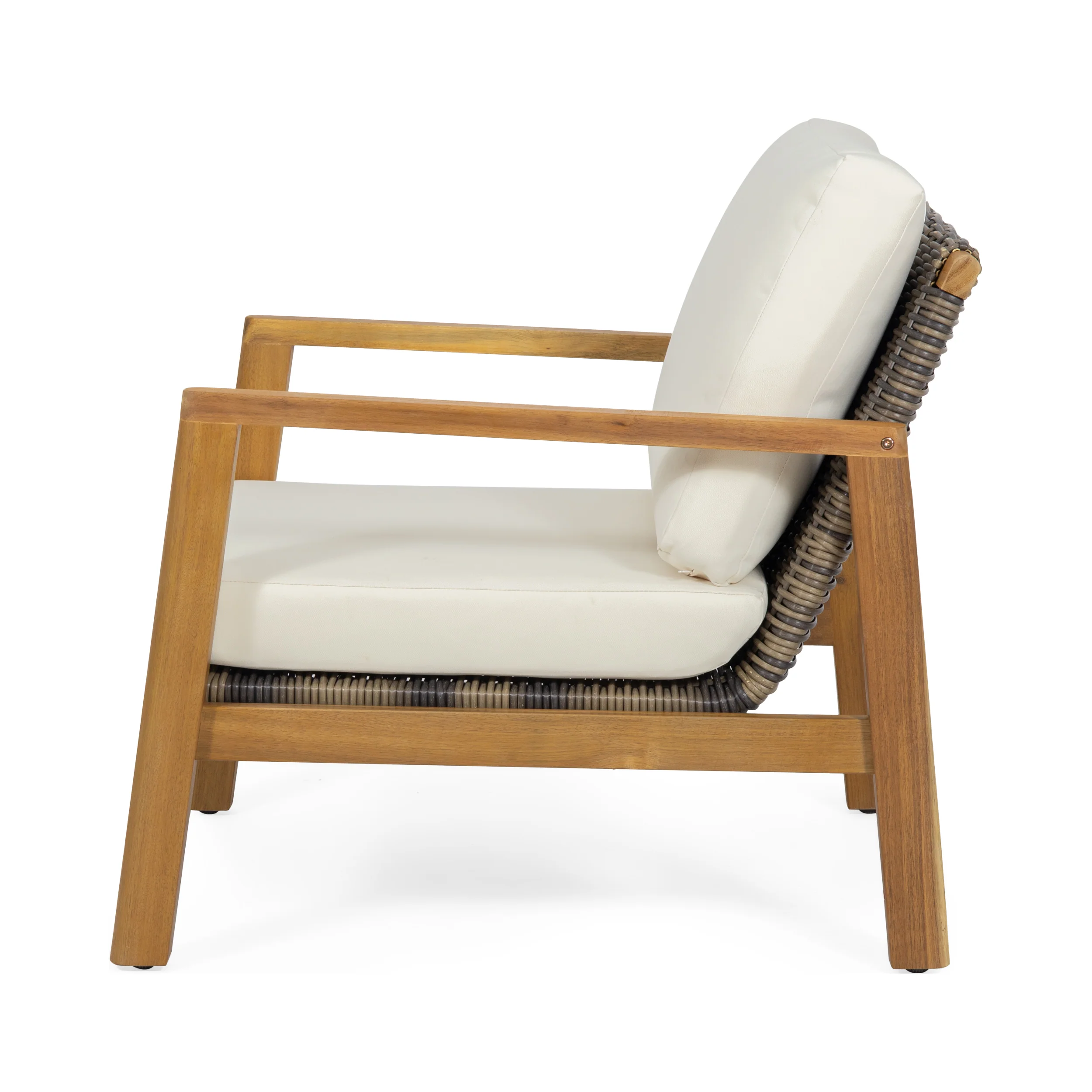 Kedan Outdoor 4 Seater Acacia Wood Chat Set with Wicker Accents - furnishings