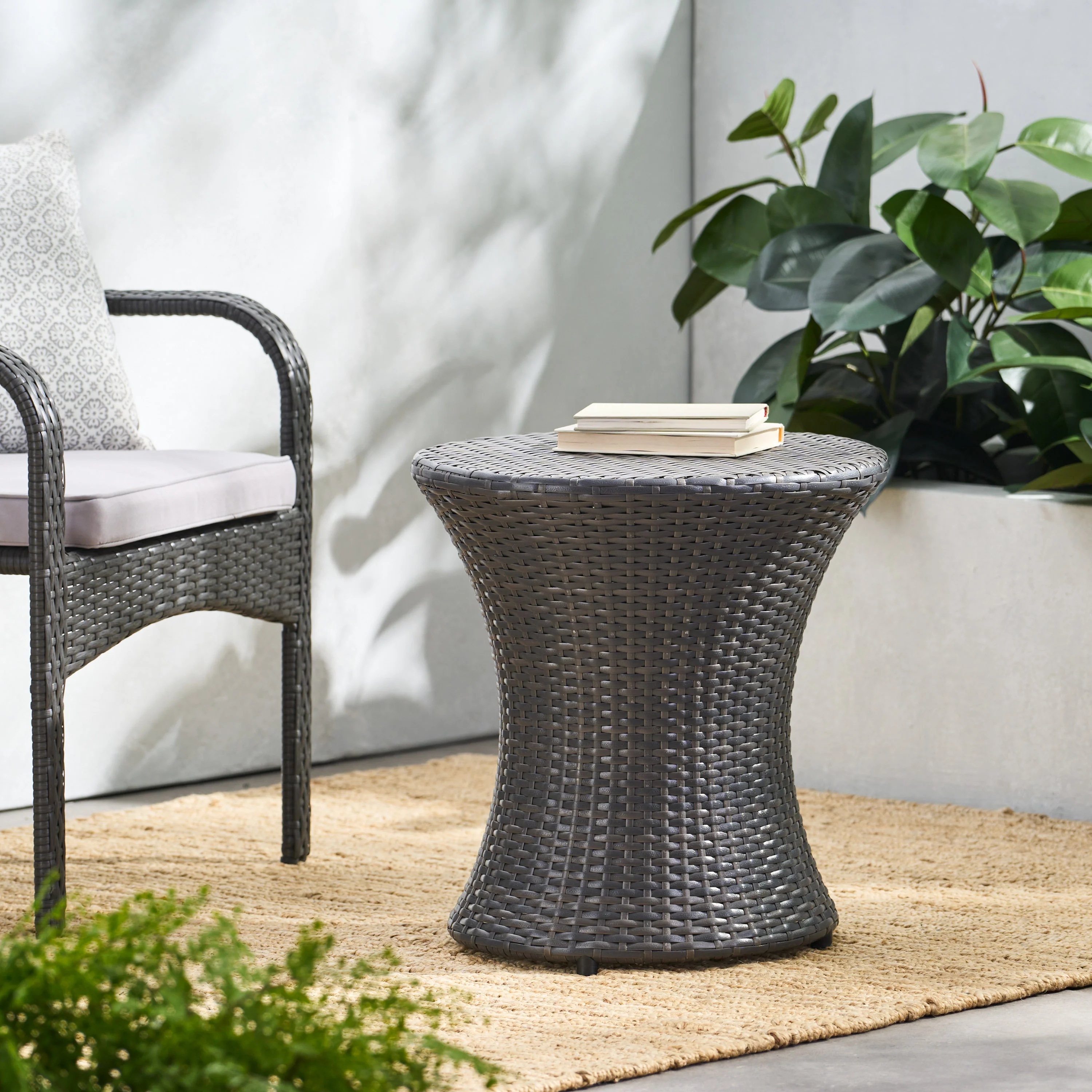 Lorenzo Outdoor Grey Wicker Side Table - furnishings