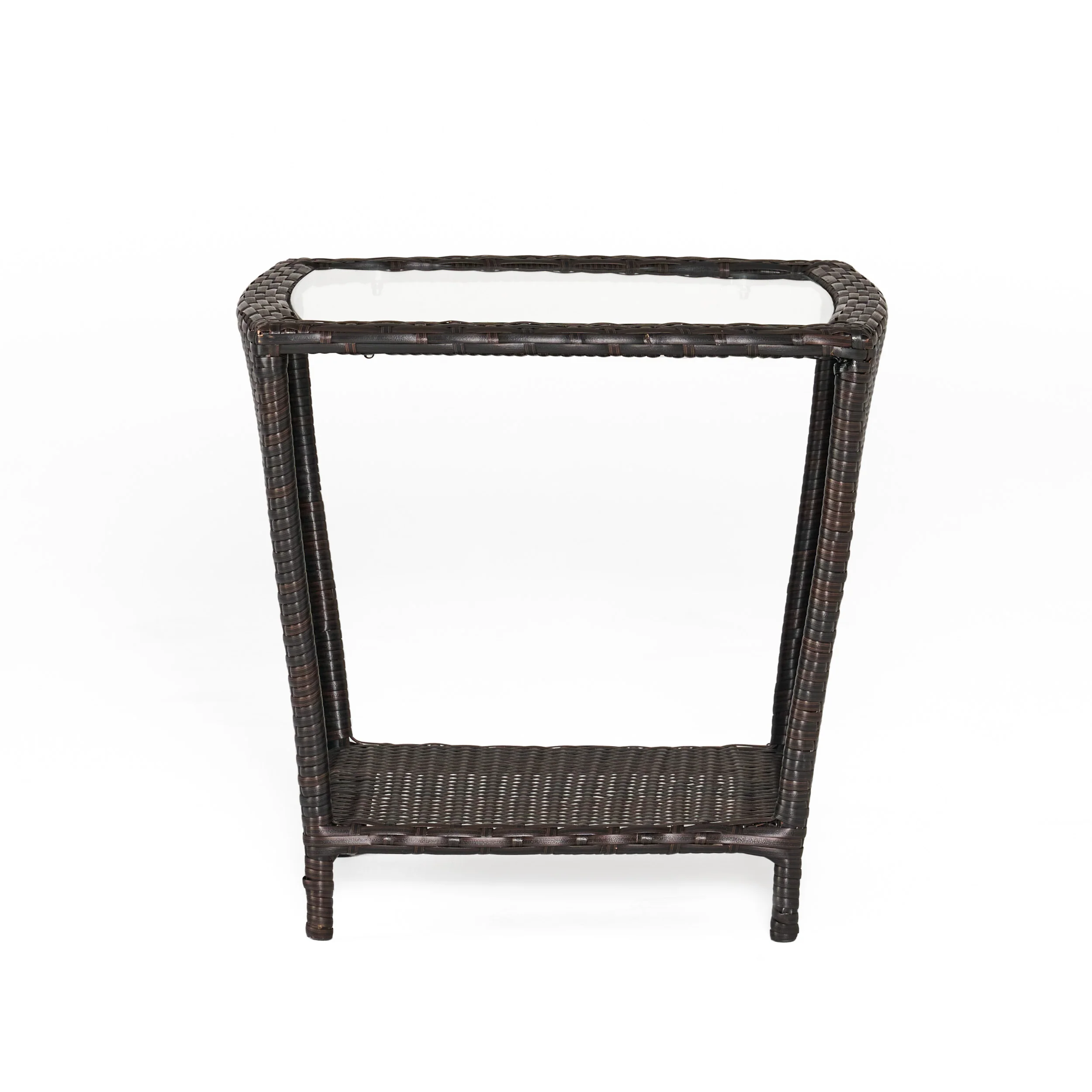 Easton Modern Outdoor Brown Wicker Side Table with Tempered Glass Top - furnishings