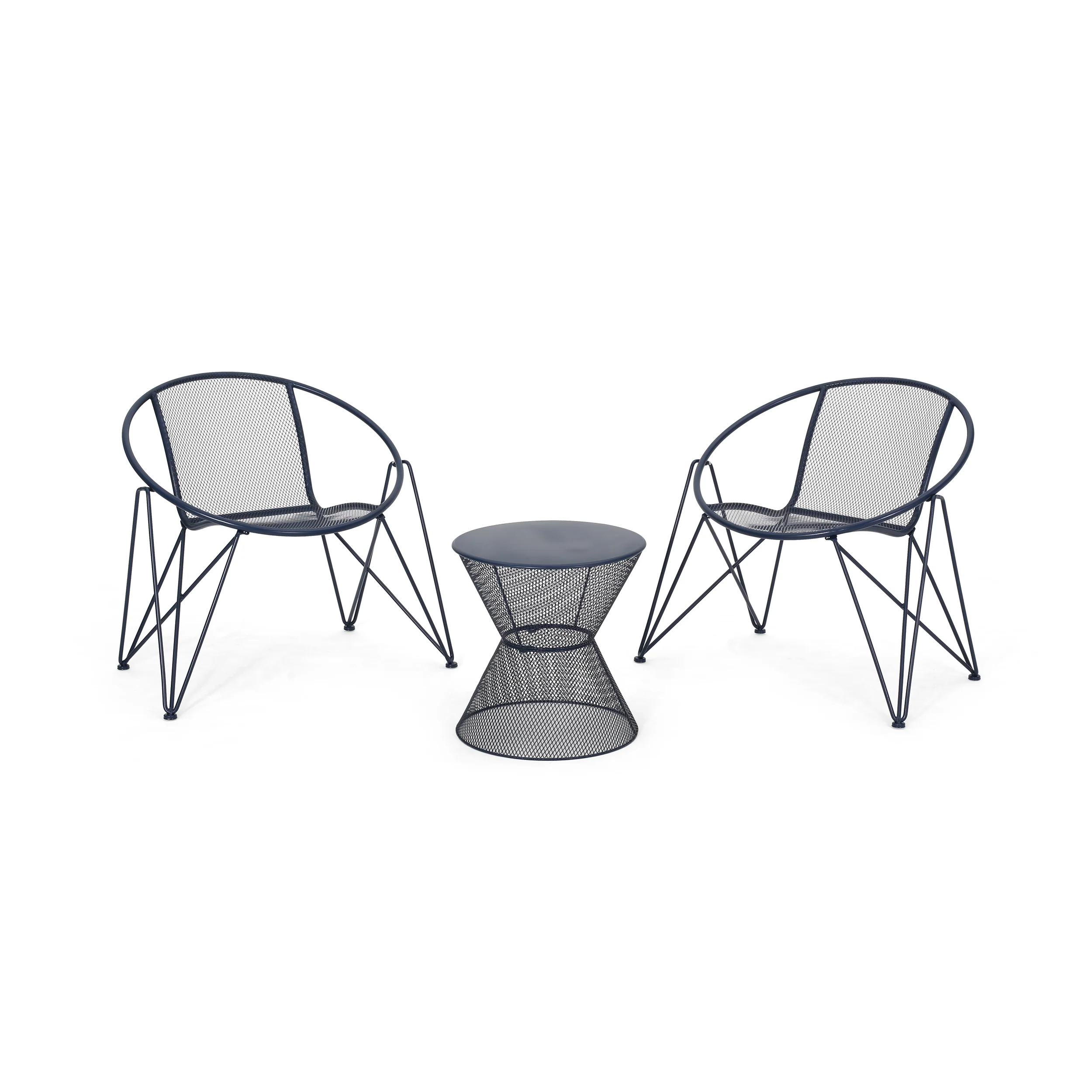 Ariella Modern Outdoor Iron Chat Set with Side Table - furnishings